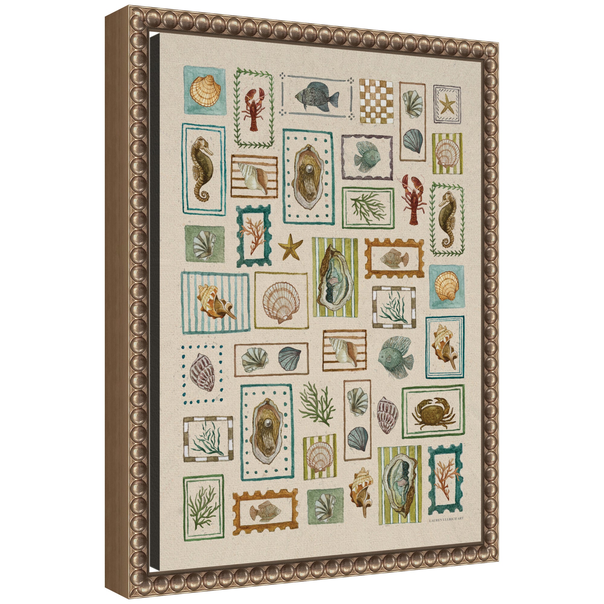Framed Canvas Sylvie Beaded Dark Gold 10x13 1