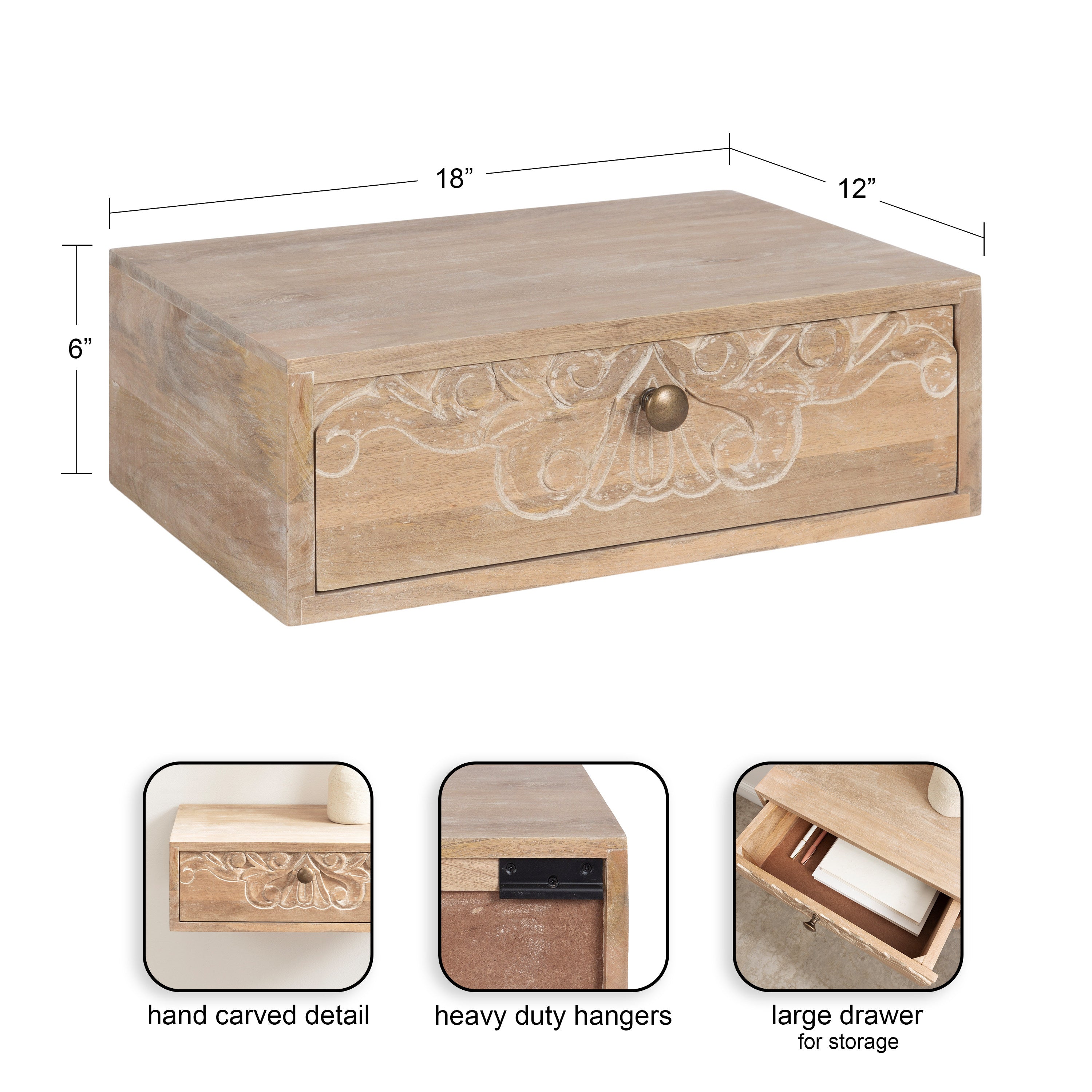Mirza Carved Wood Floating Side Table