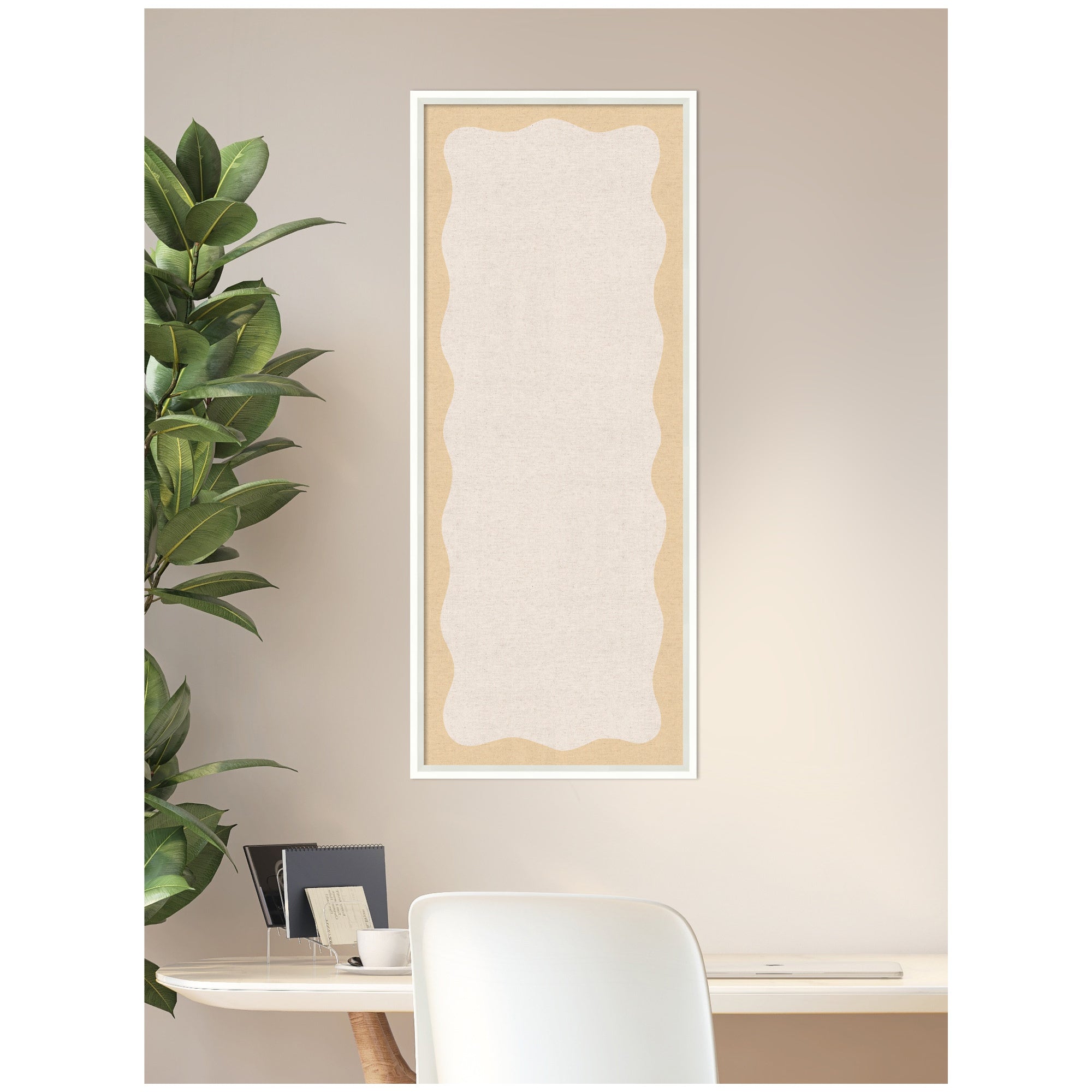 Framed Fabric Pinboard Wavy Neutral Linen and Yellow Wall Organization