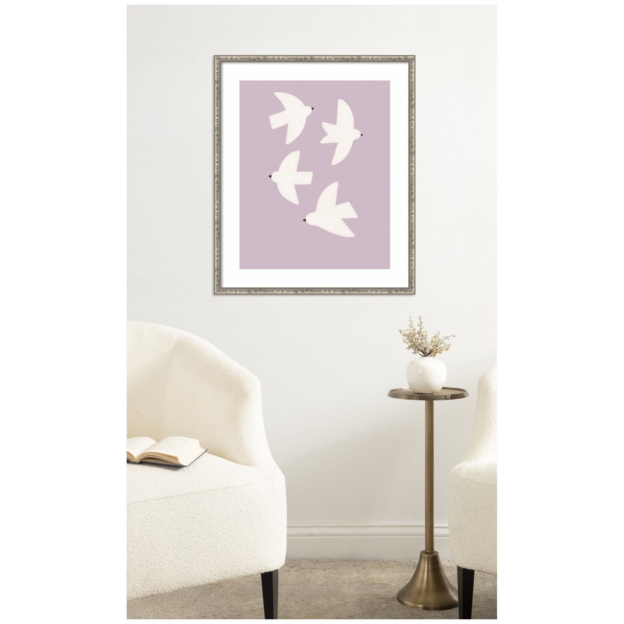 Minimalist Birds Poster 3 Purple by Laura Moss Framed Wall Art Print