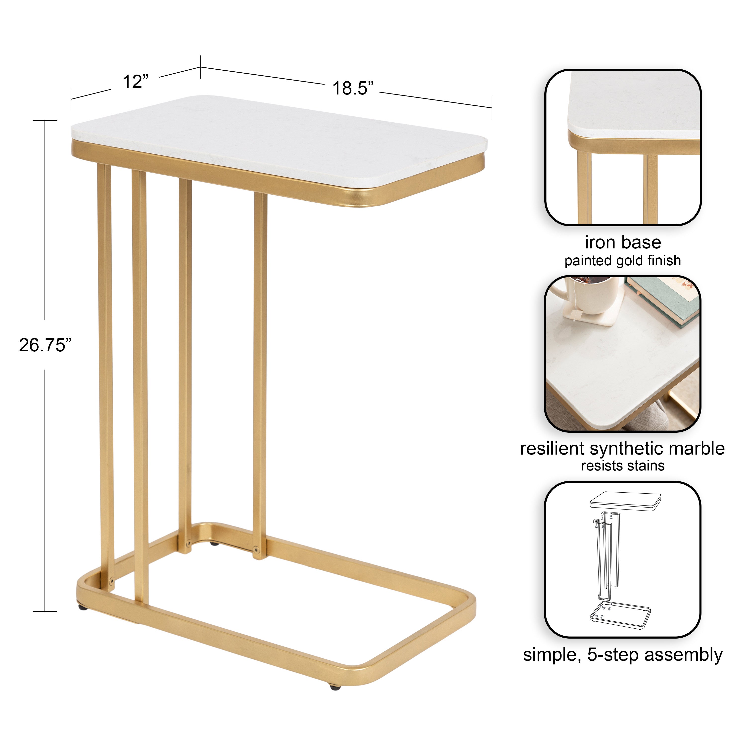 C Table White Gold 12x19x27 2