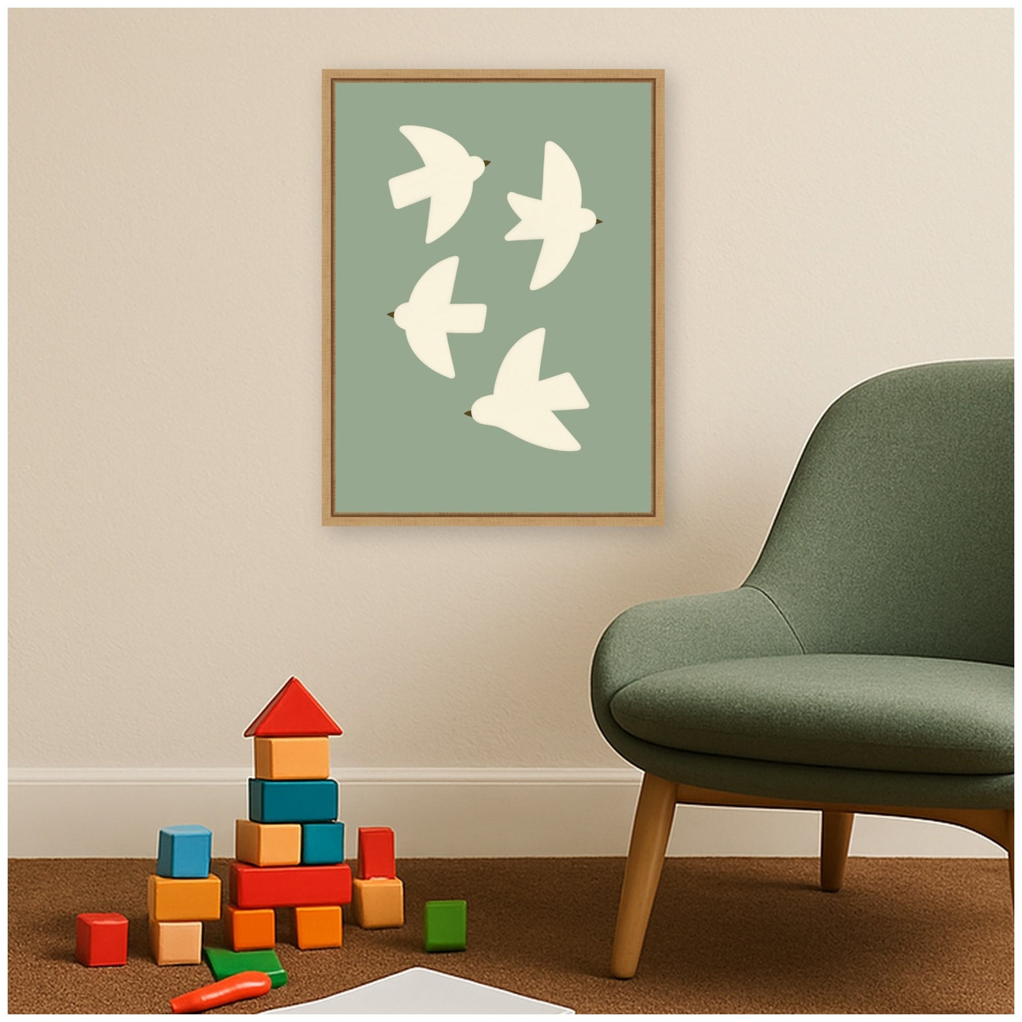 Minimalist Birds Poster 4 Green by Laura Moss Framed Canvas Wall Art Print