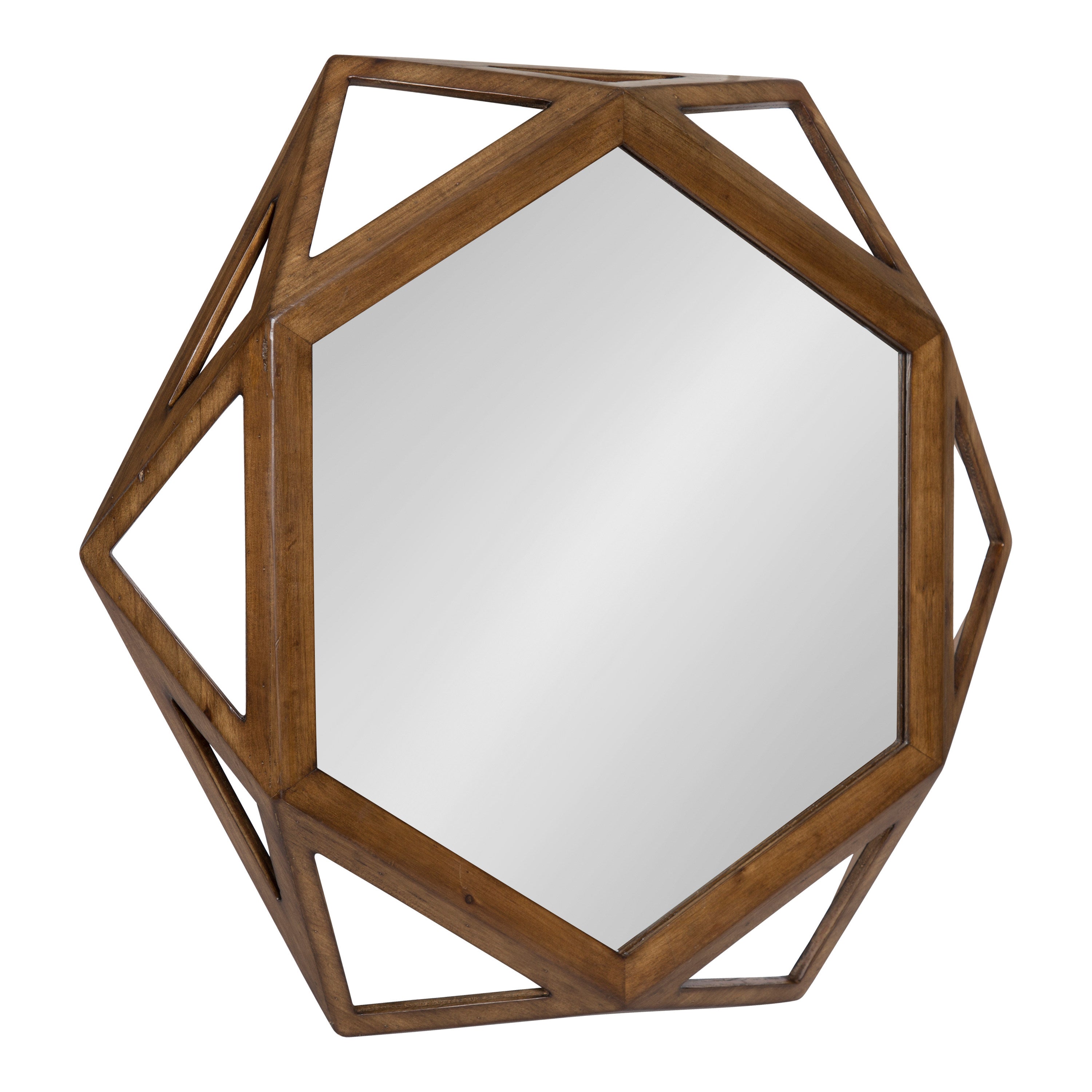 Hexagon Mirror Brown 27" Diameter 2