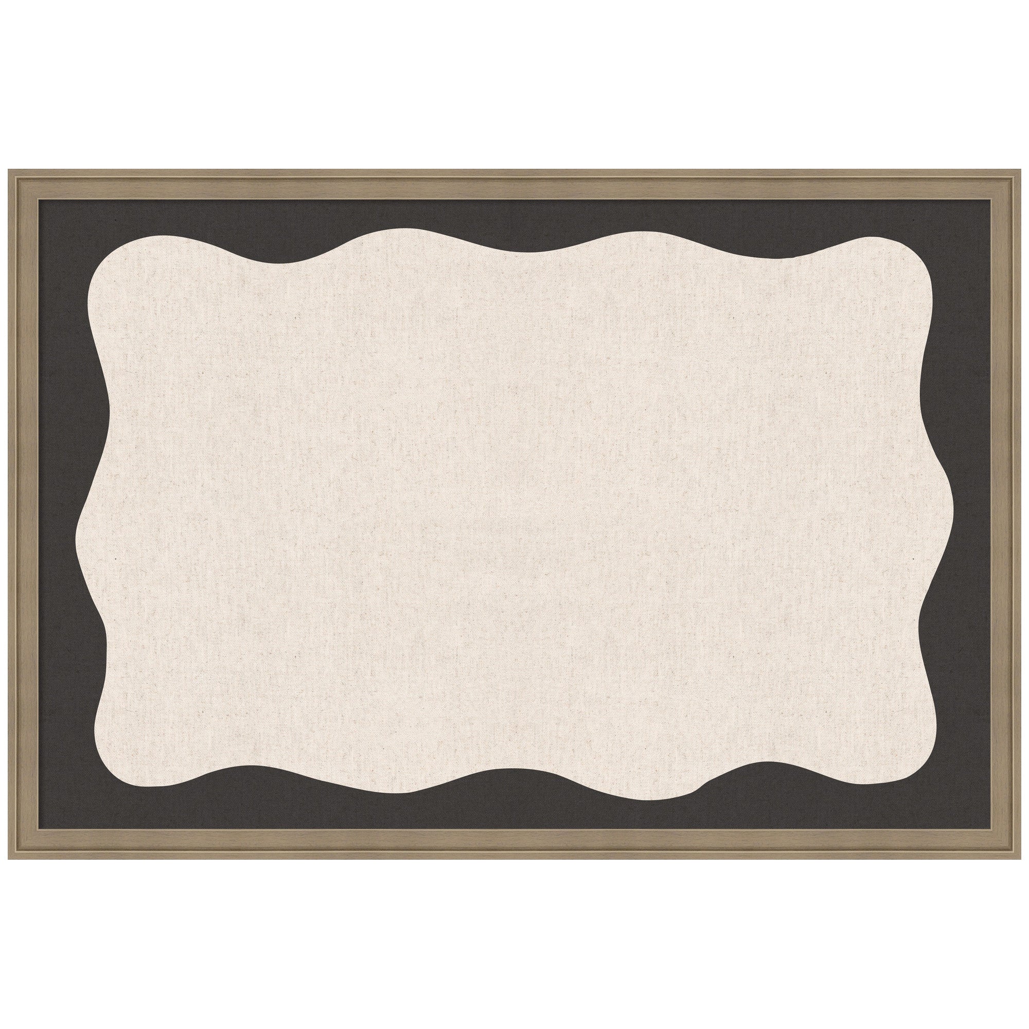 Framed Fabric Pinboard Wavy Linen Light and Black Wall Organization