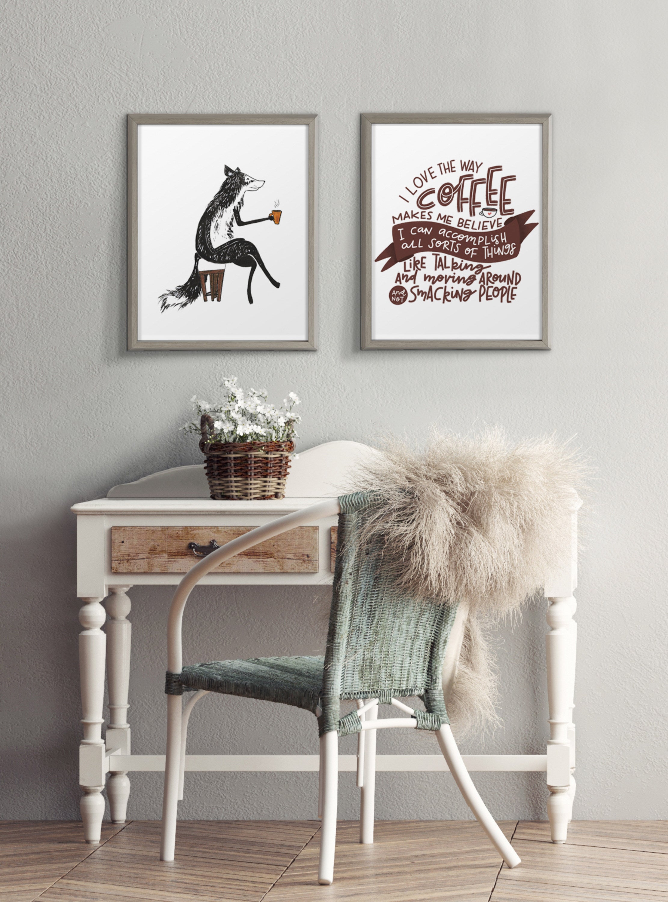 Kate and Laurel Blake Fox Orange Coffee Cup Framed Printed Glass
