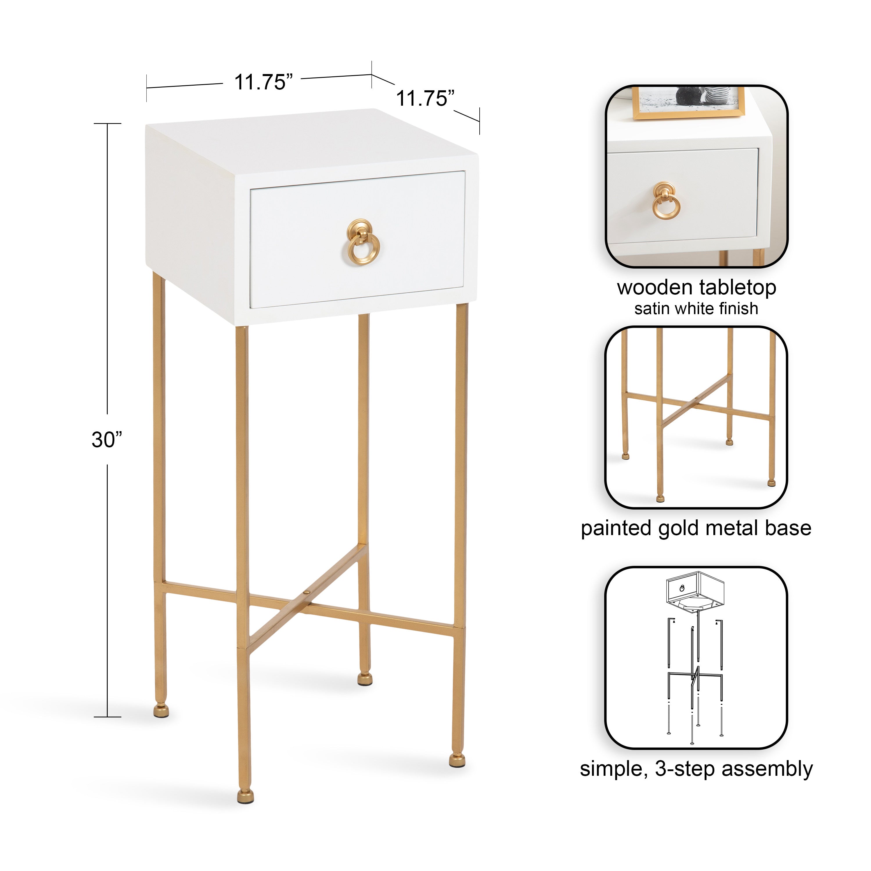 Tea Table White Gold 12x12x30 2