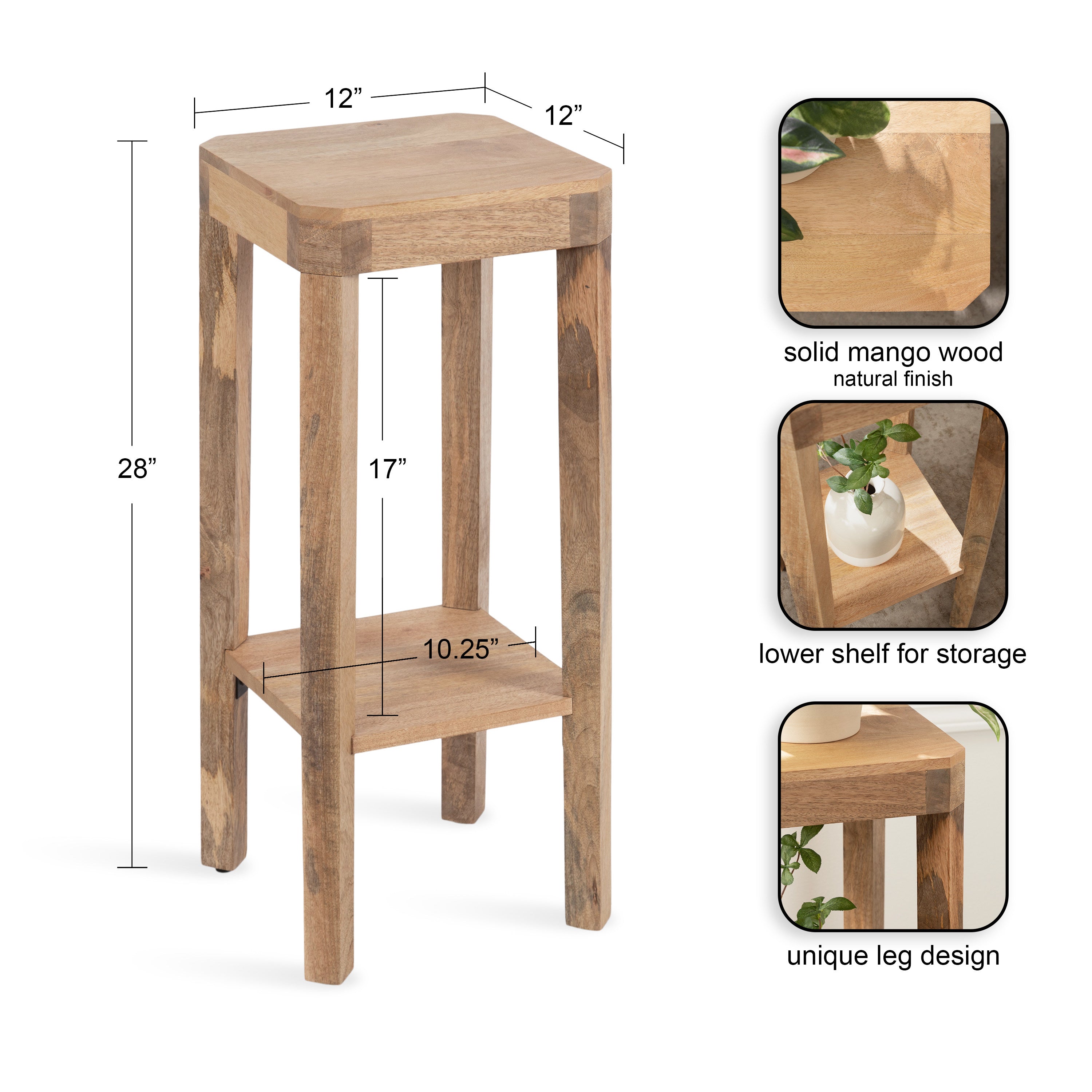 Side Table Natural 12x12x28 2