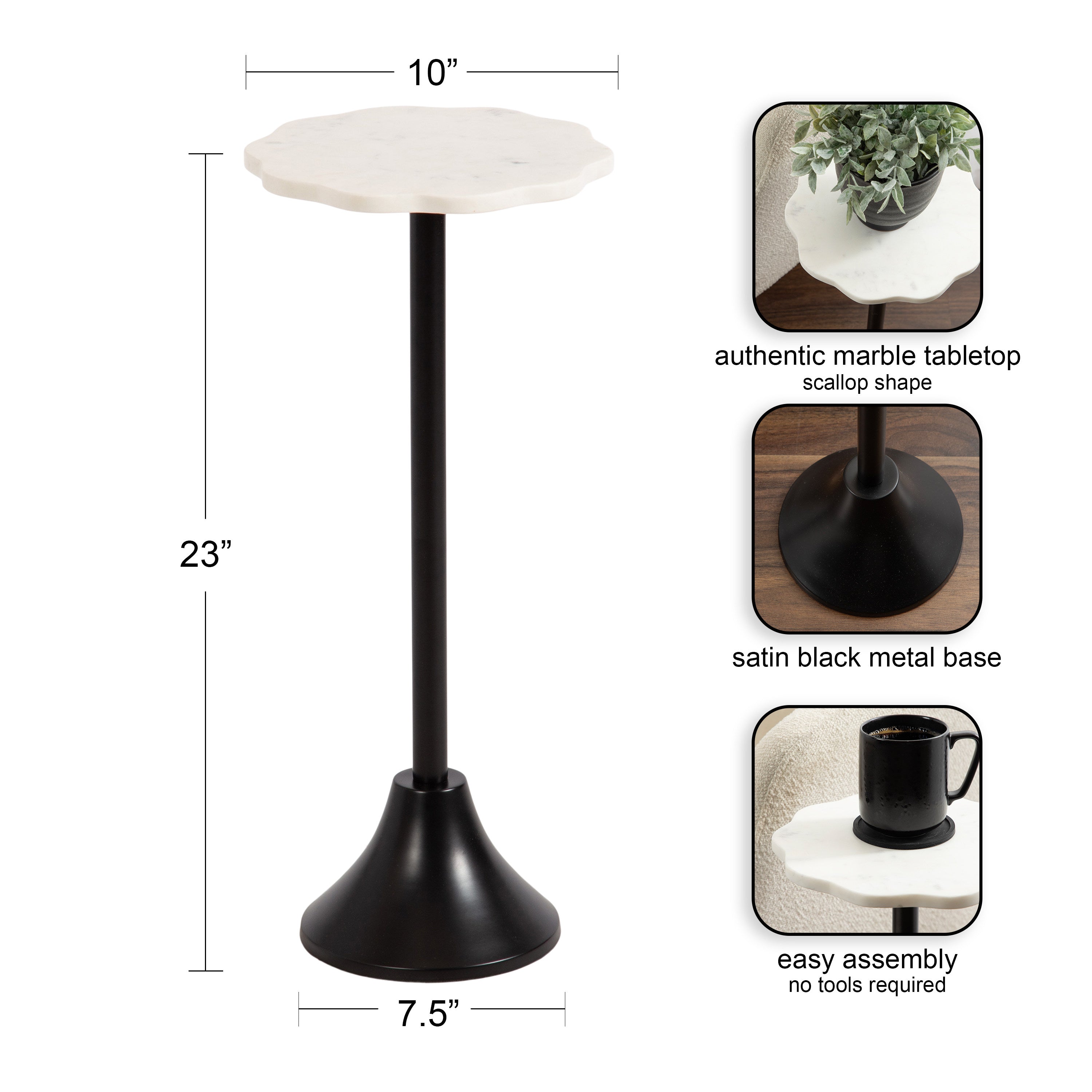 Side Table White Black 10x10x23 2