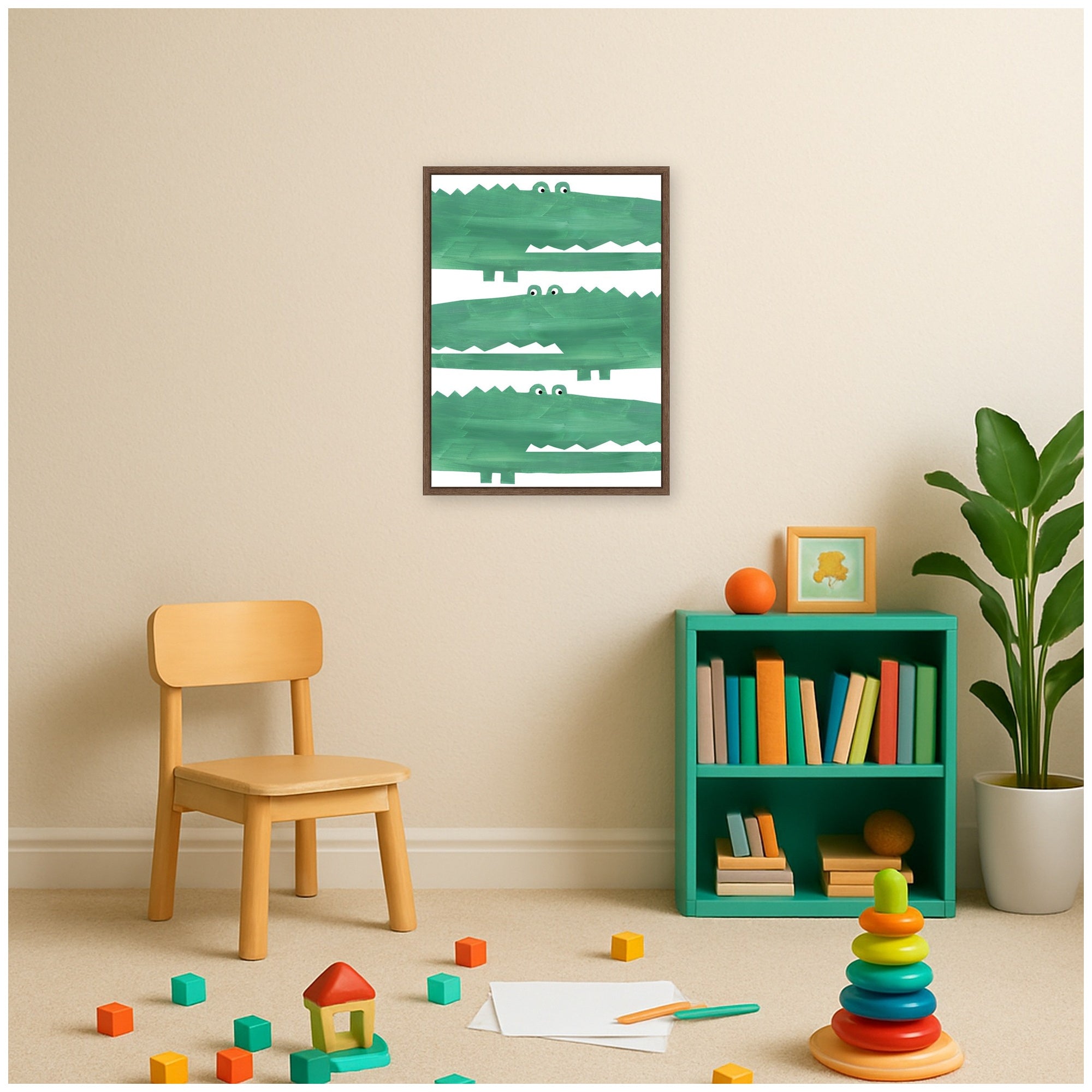 Chomp Chomp Crocodile by Alicia Abla Framed Canvas Wall Art Print