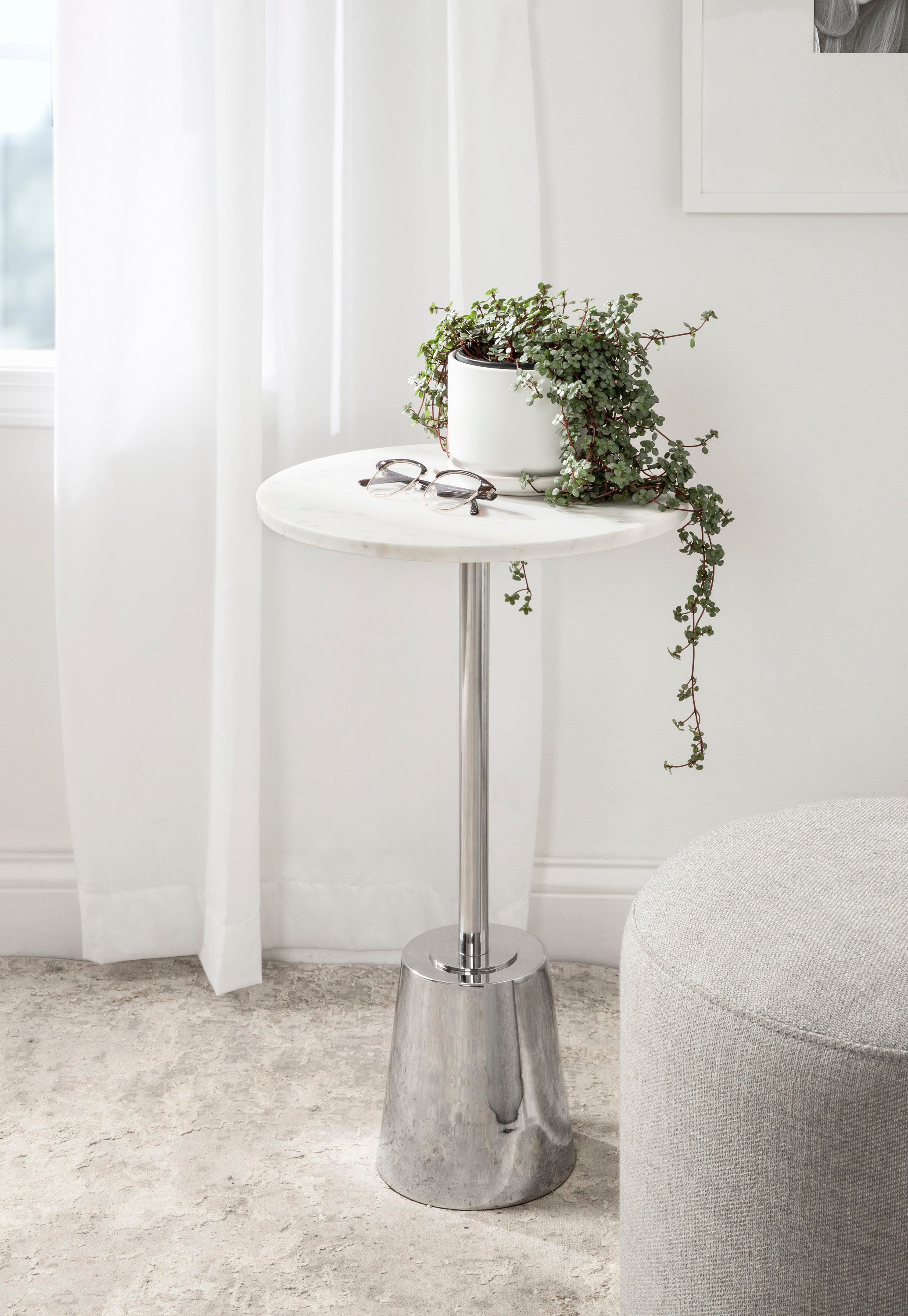 Side Table White Silver 14x14x24 6