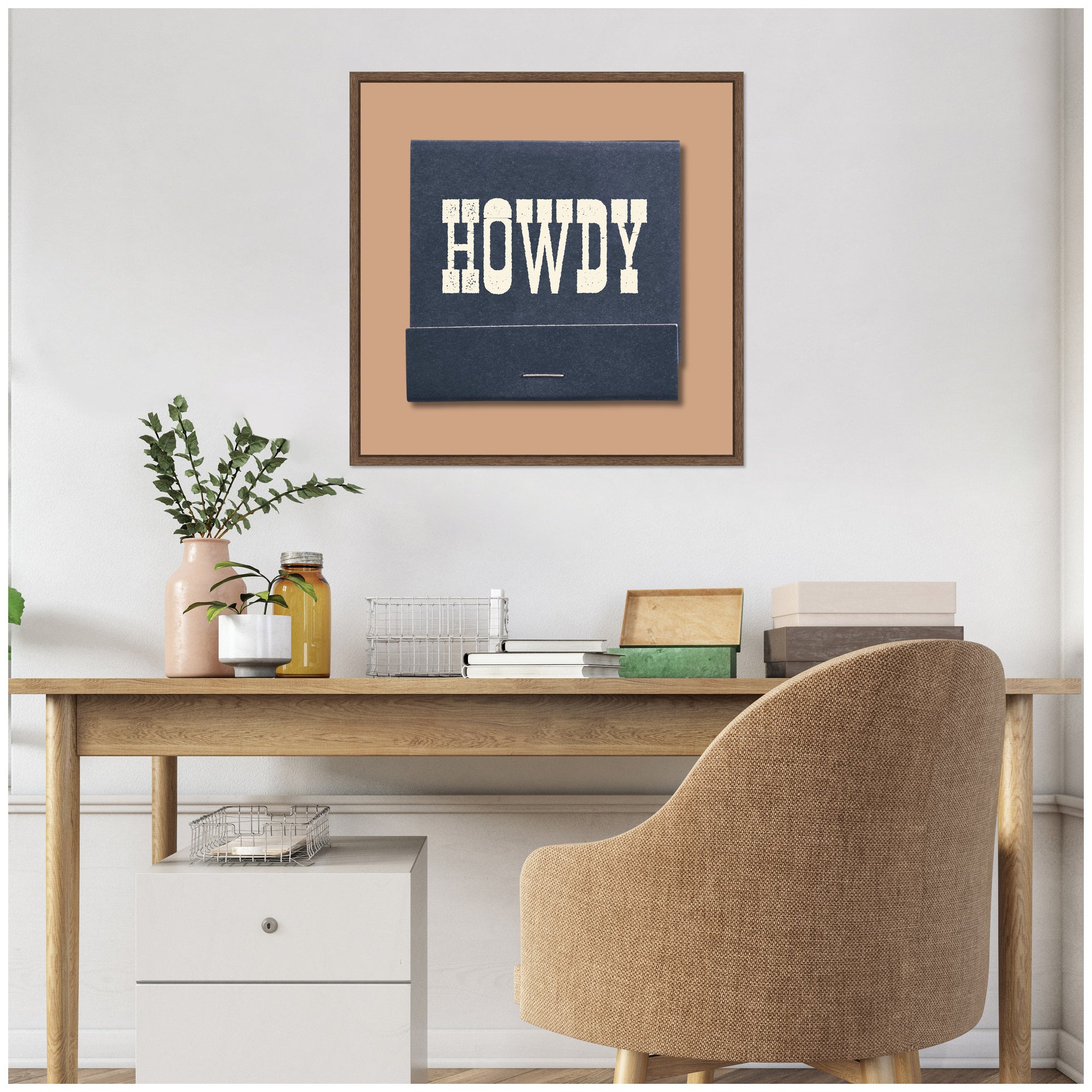 Howdy Matchbook Blue Square by Megan Ryan Framed Canvas Wall Art Print