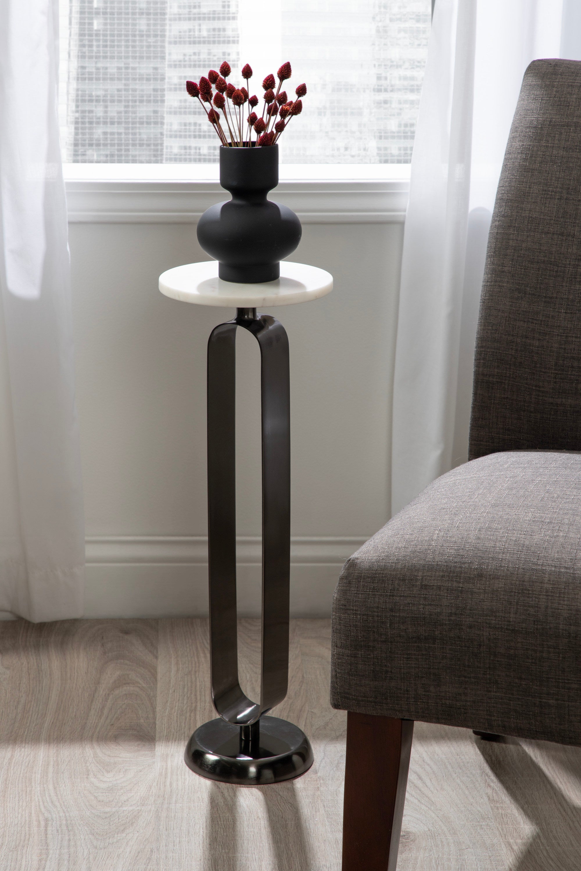 Drink Table White Pewter 8x8x24 8