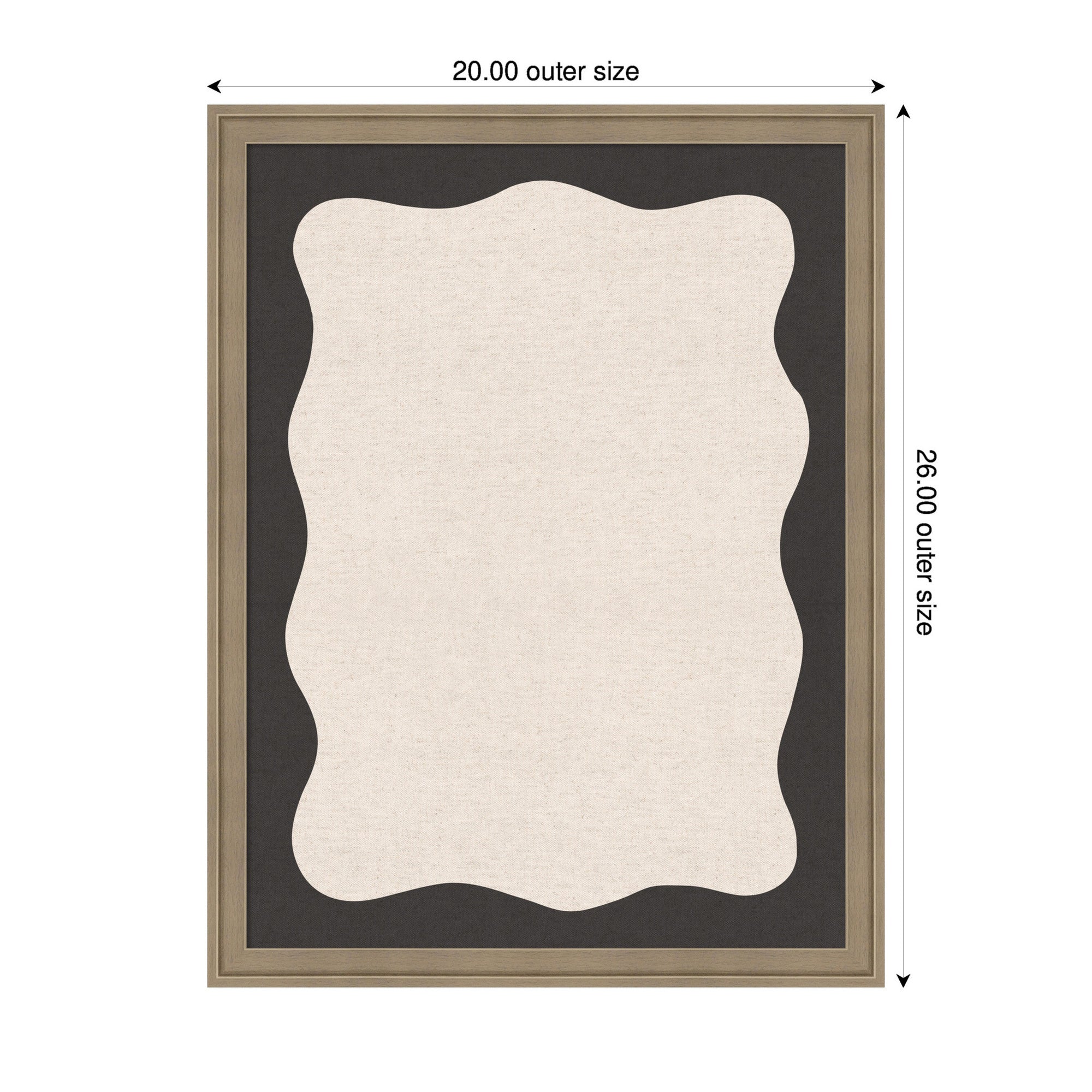 Framed Fabric Pinboard Wavy Linen Light and Black Wall Organization