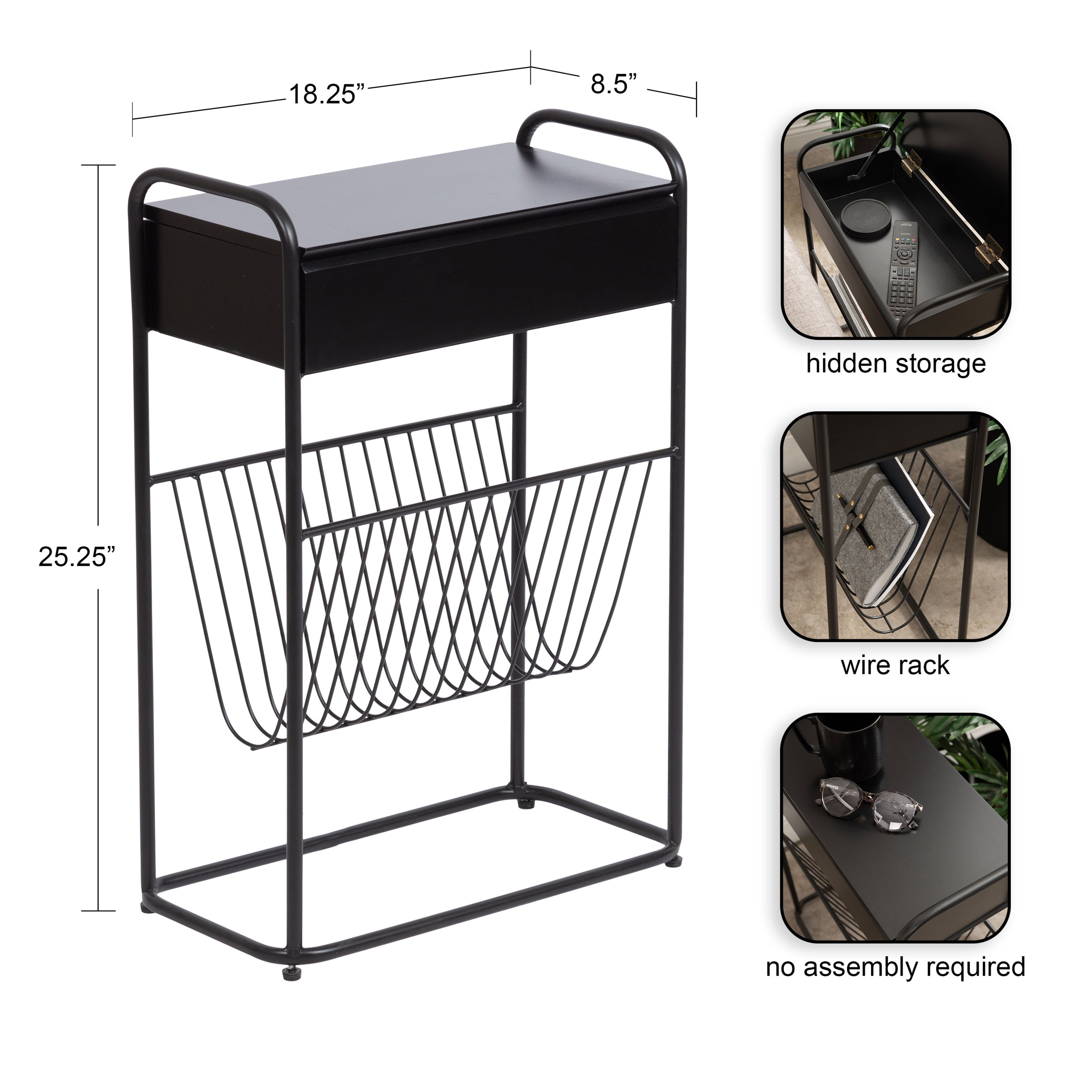 Side Table Black 19x9x26 2
