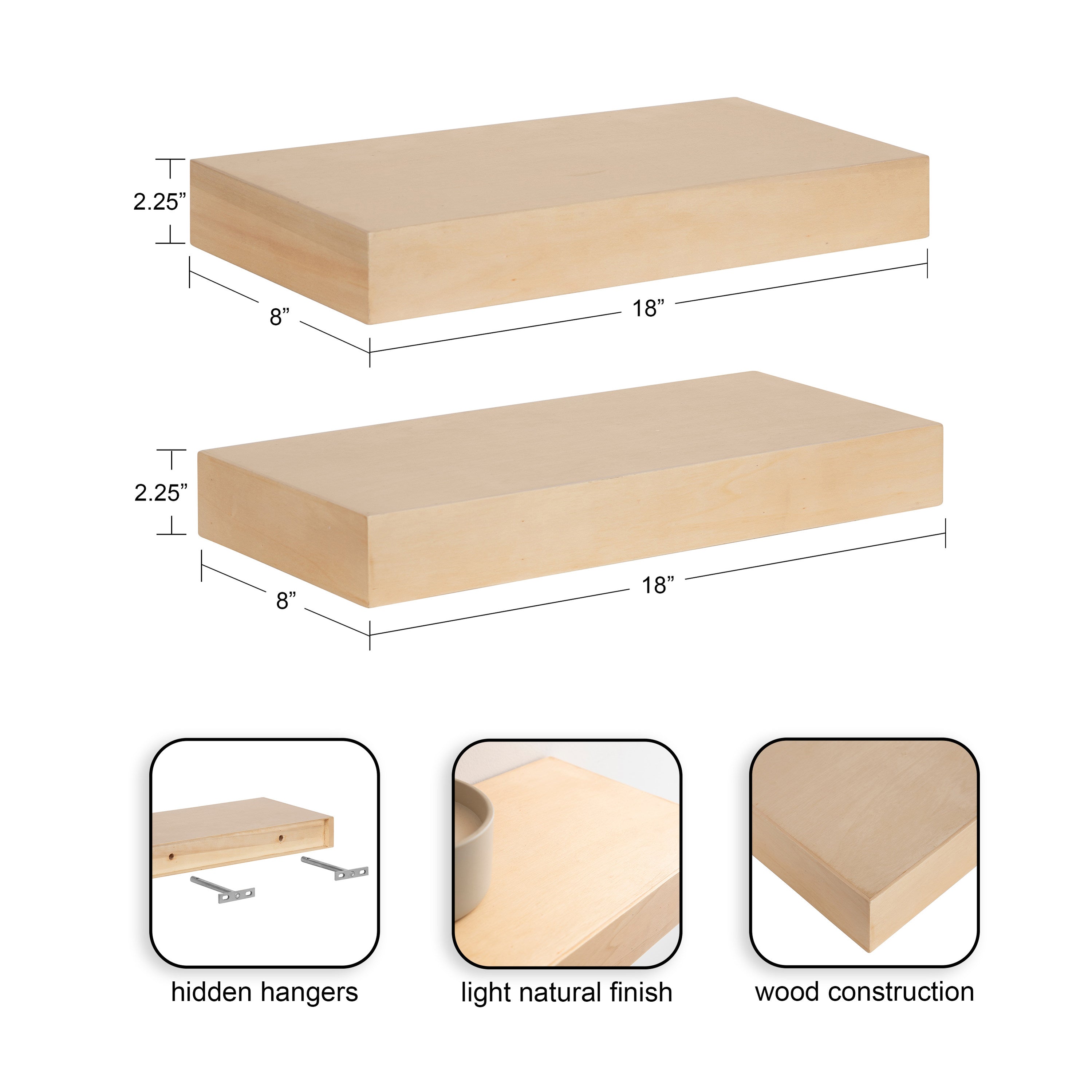 Floating Shelf 2 Piece 18 Inch Natural 2