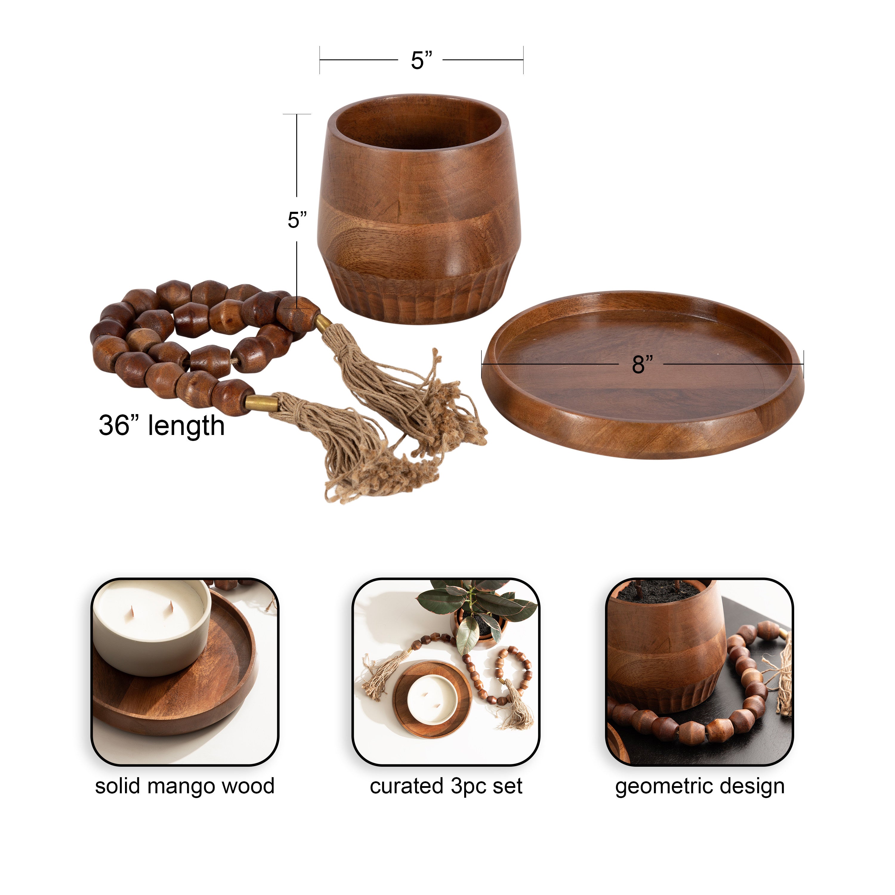 Decorative Accessory Set Walnut Brown 3 Piece 2