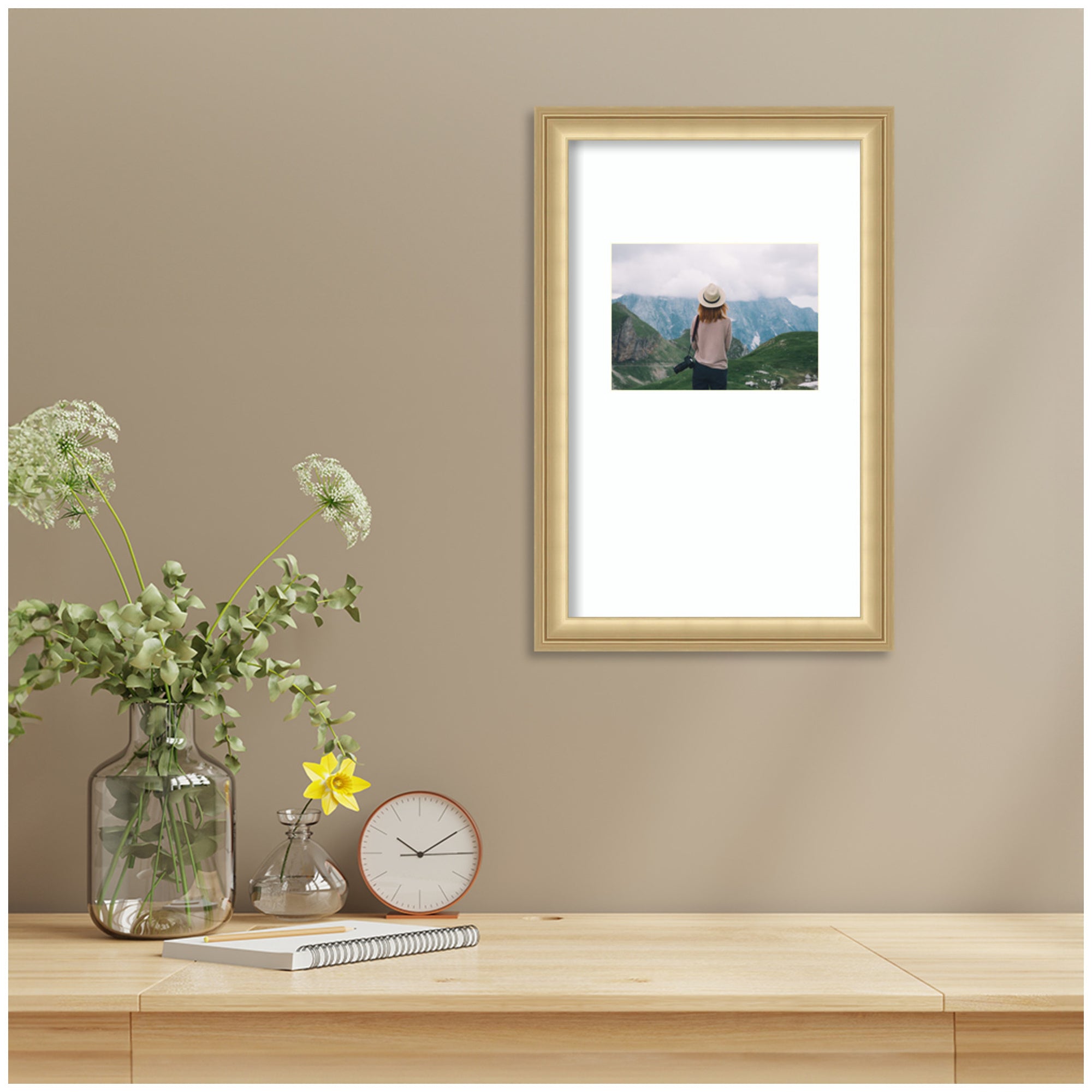 Wall Frame Florence Gold 10x16 matted to 5x7 6