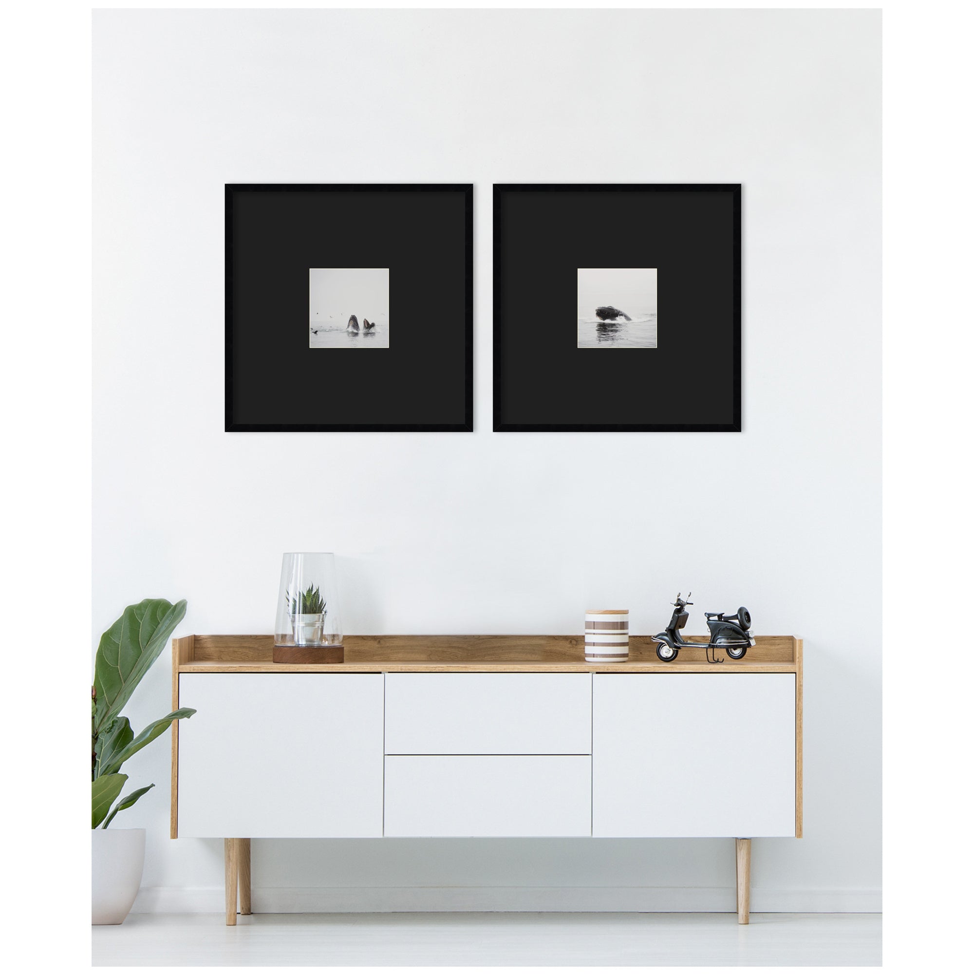 Humpback Whale 2 Piece Framed Wall Art Print Set by Laura Evans Black Mat