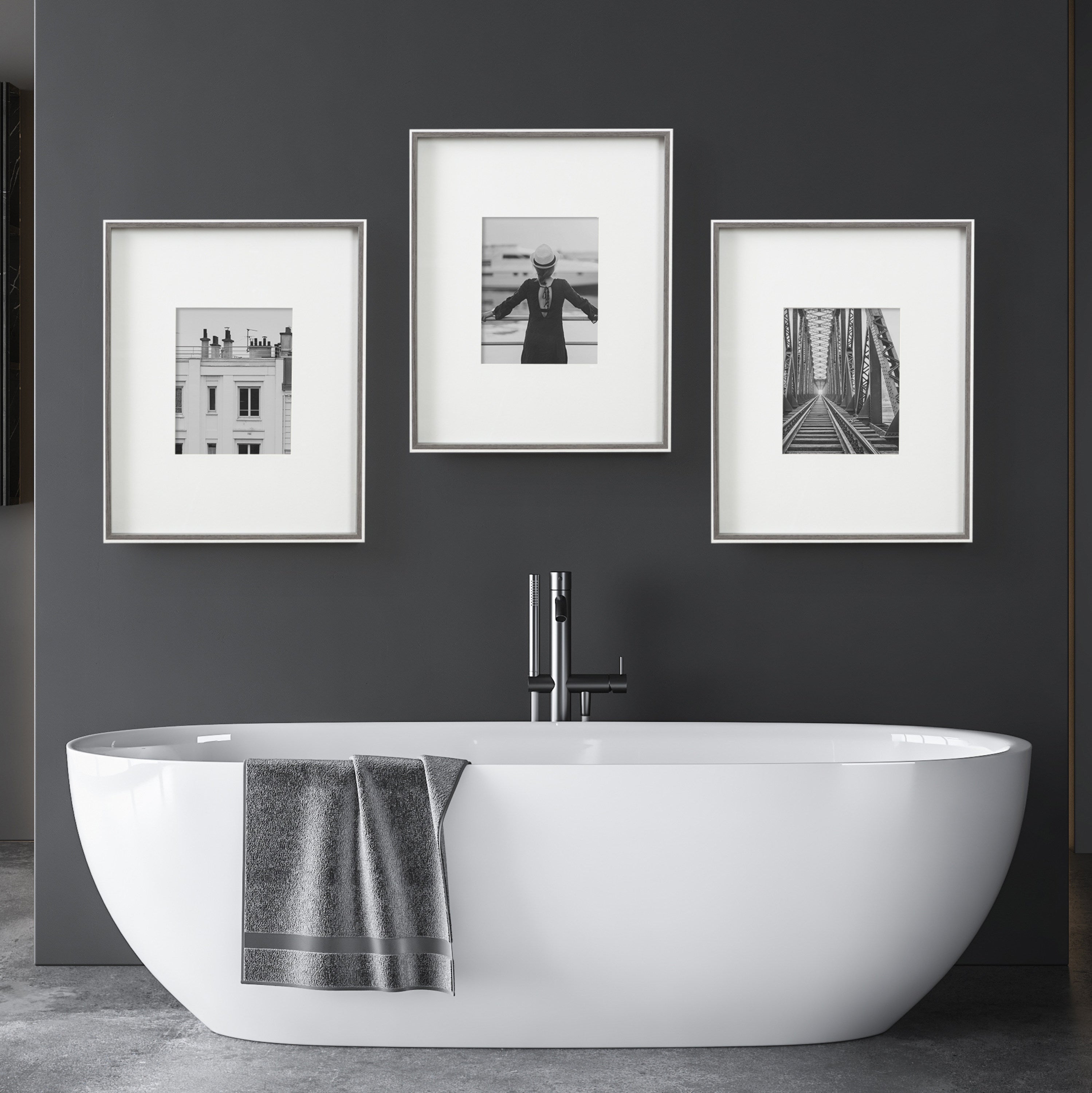 Wall Frame 16x20 matted to 8x10 Gray White 8