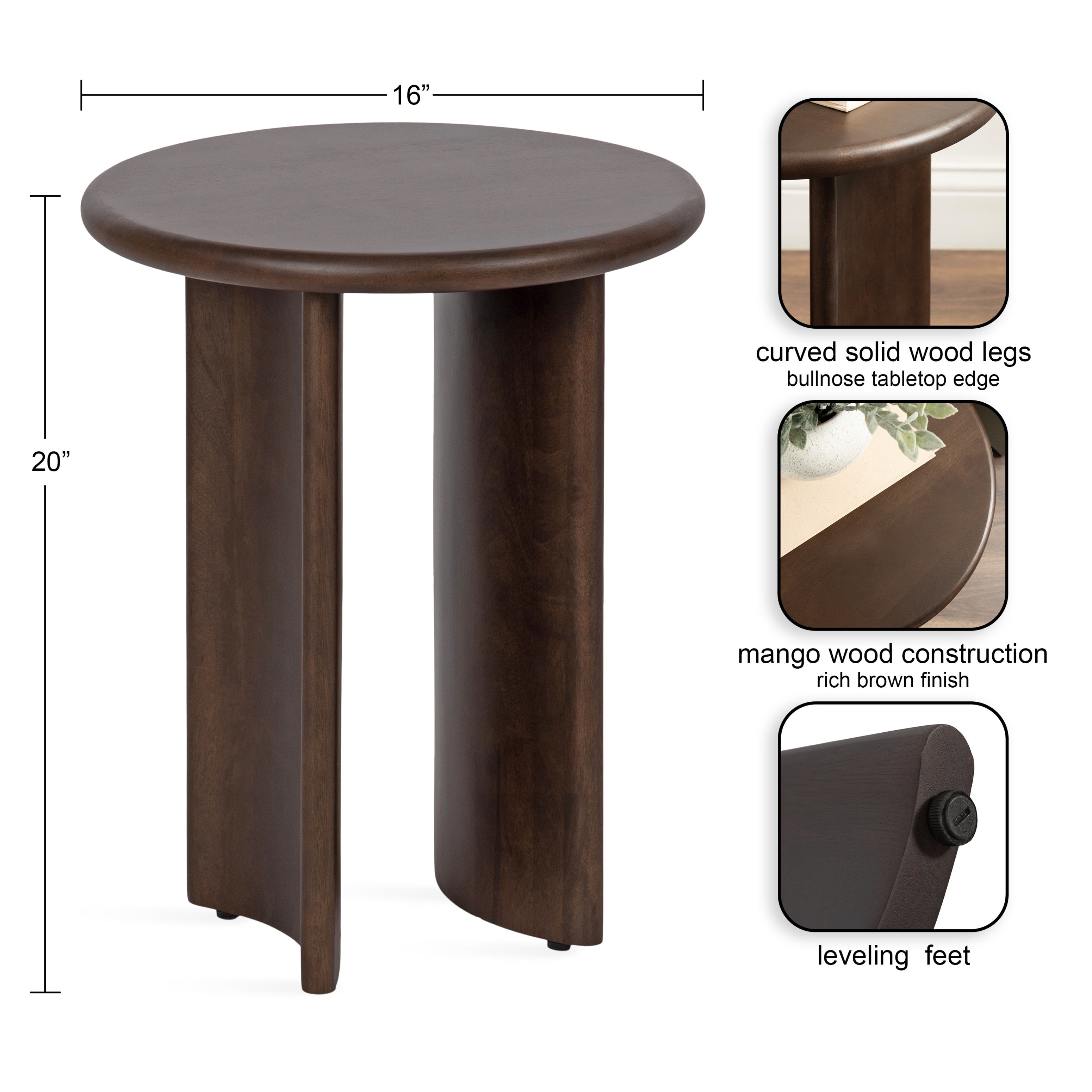 Side Table Dark Brown 16x16x20 2