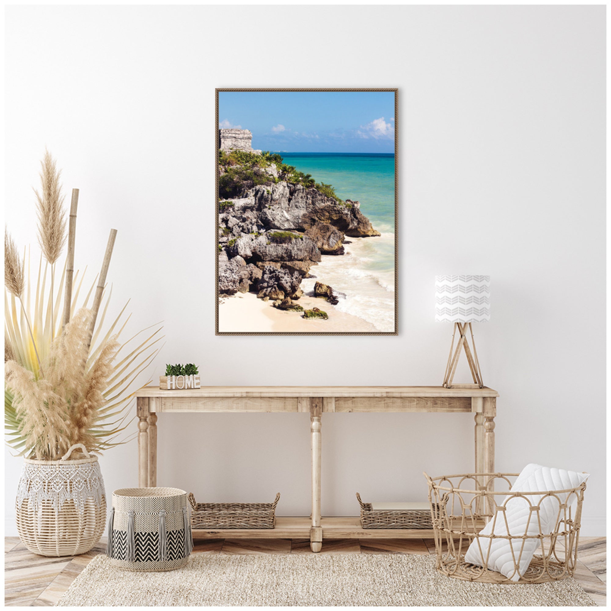 Sylvie Tulum Ruins Mexico Seascape Framed Canvas by Stephanie Klatt