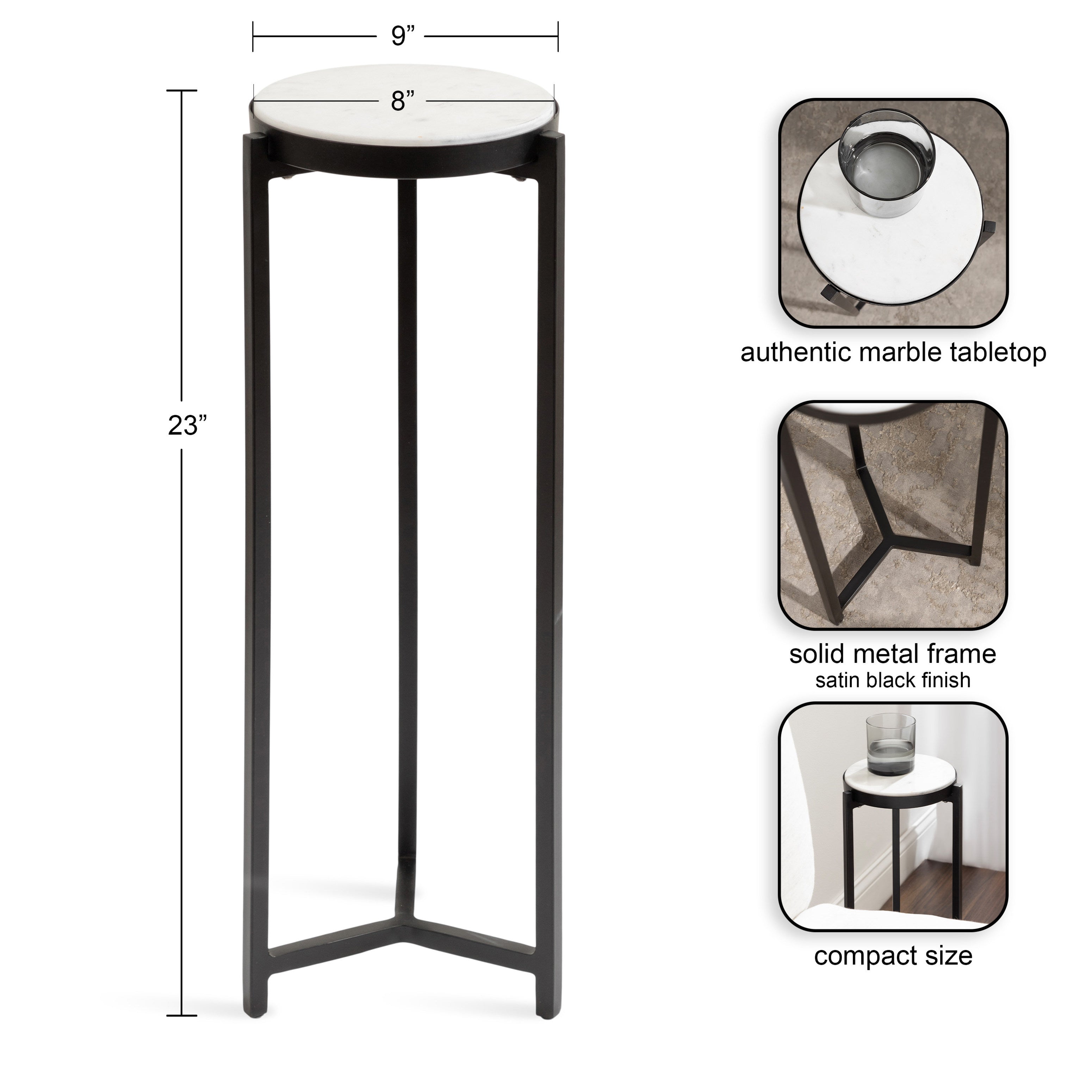 Drink Table White Black 9x9x23 2