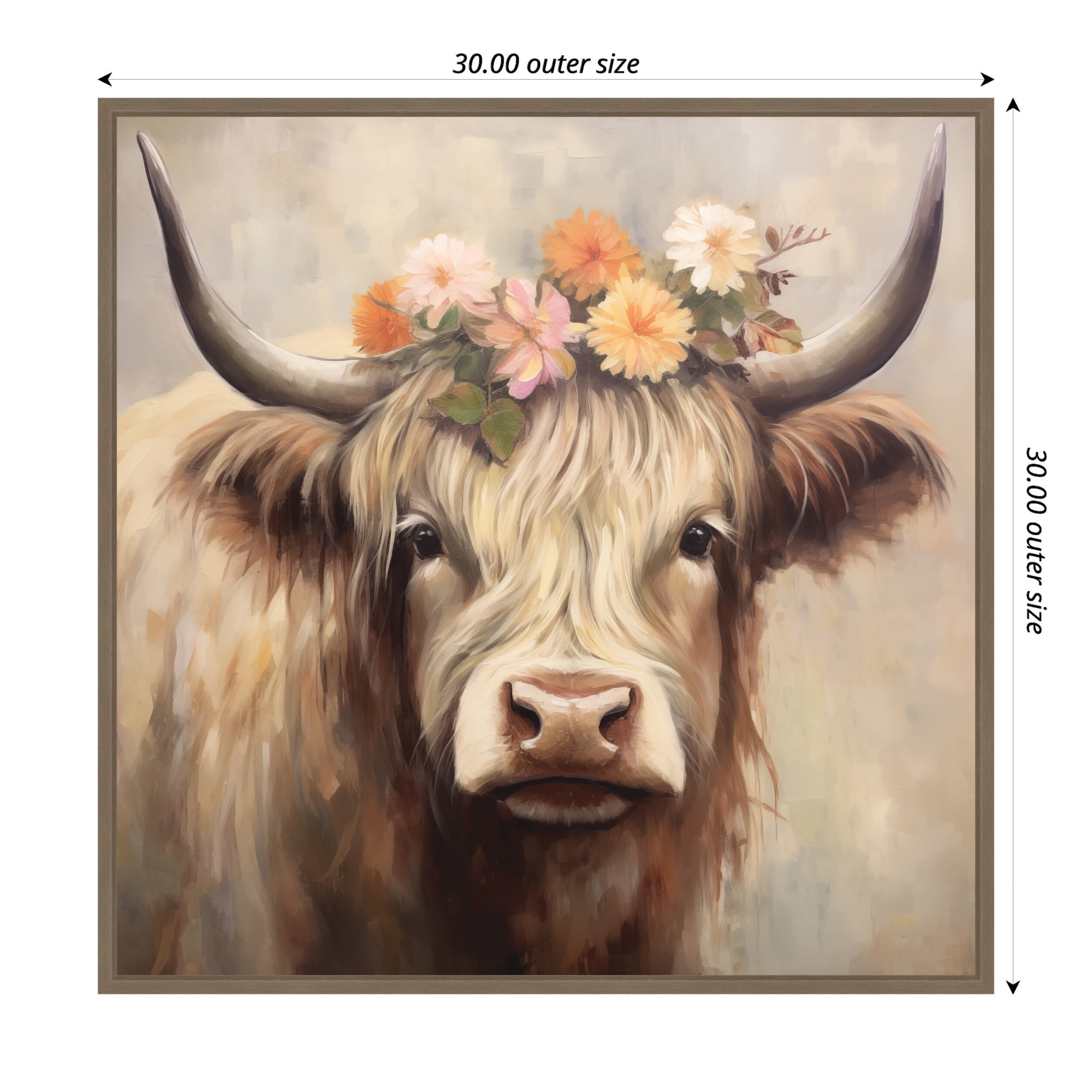 Sylvie Adorable Floral Boho Highland Cow Framed Canvas by The Creative Bunch Studio
