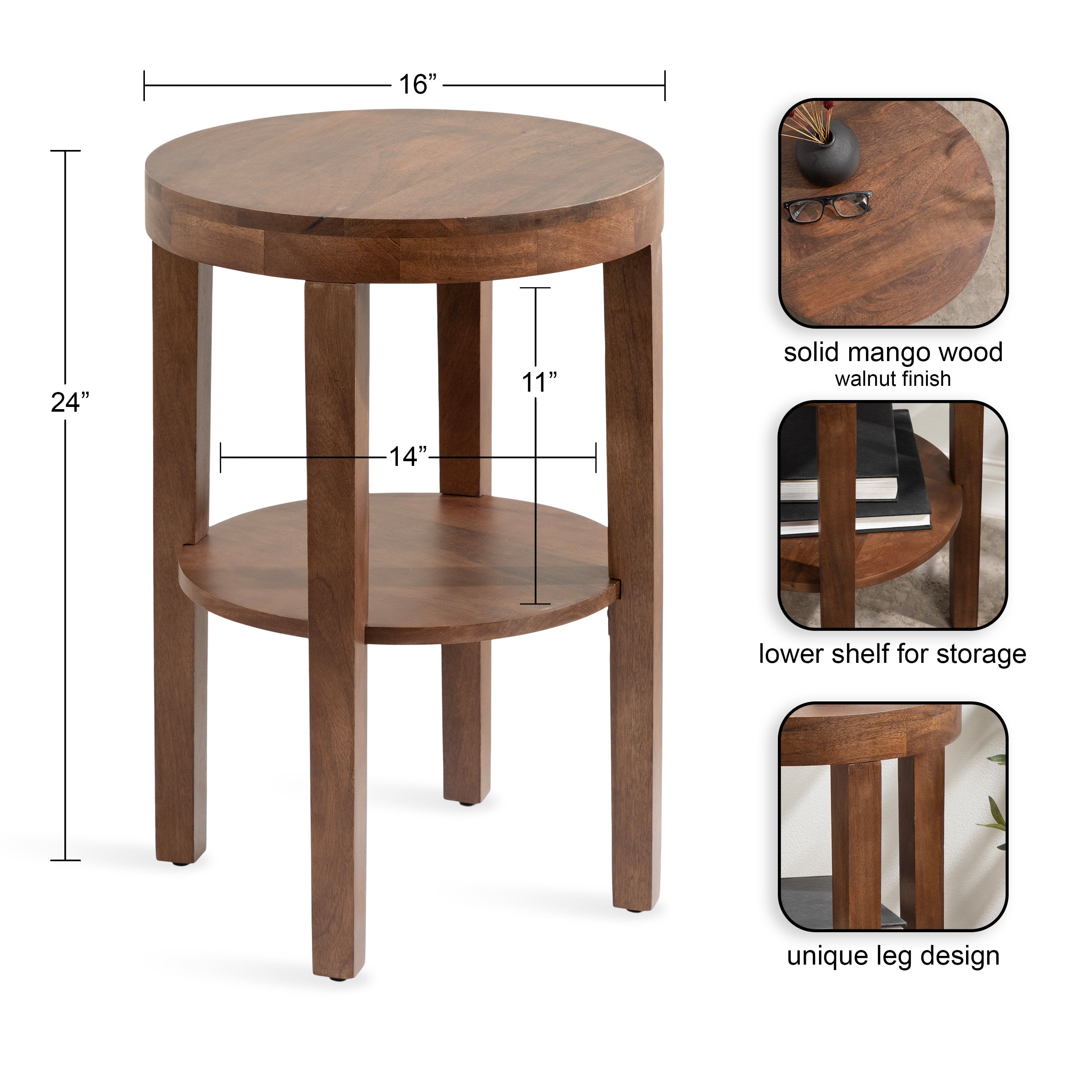 Side Table Walnut Brown 16x16x24 2