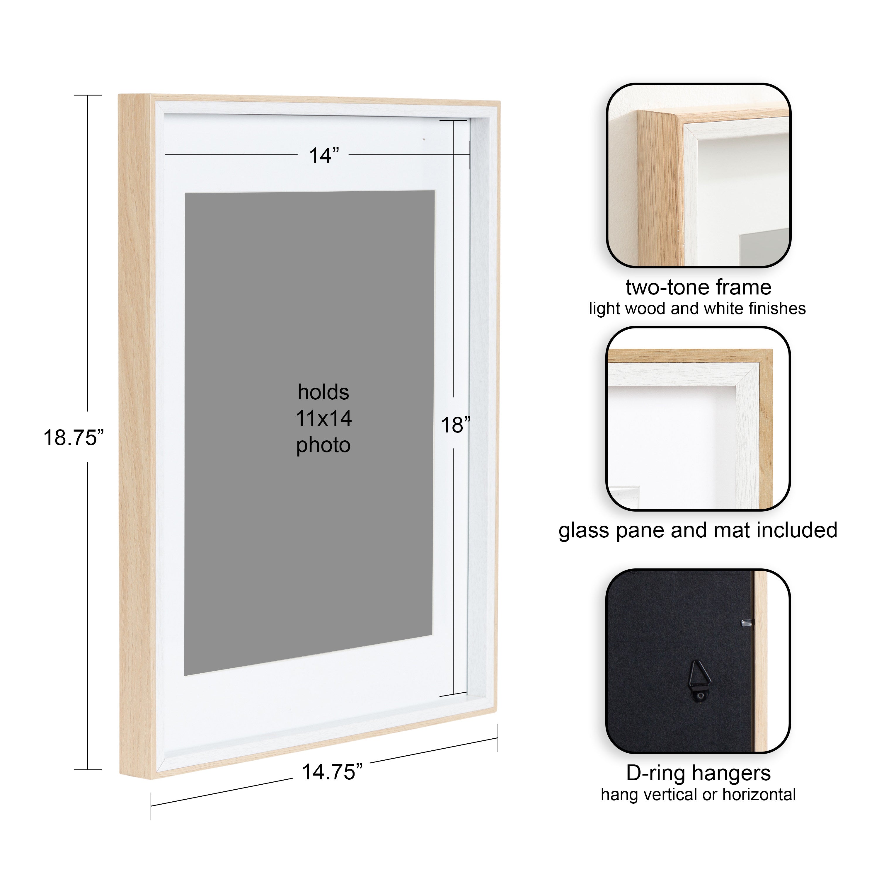 Wall Frame 14x18 matted to 11x14 White Natural 2