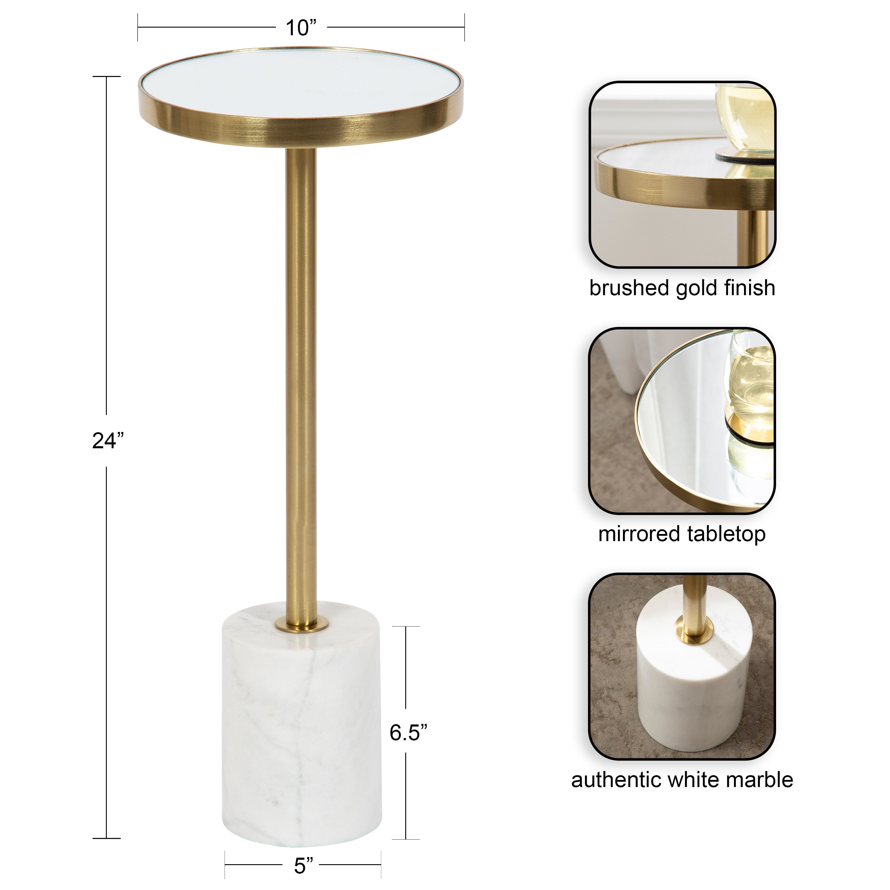 Drink Table Gold White 10x10x24 2