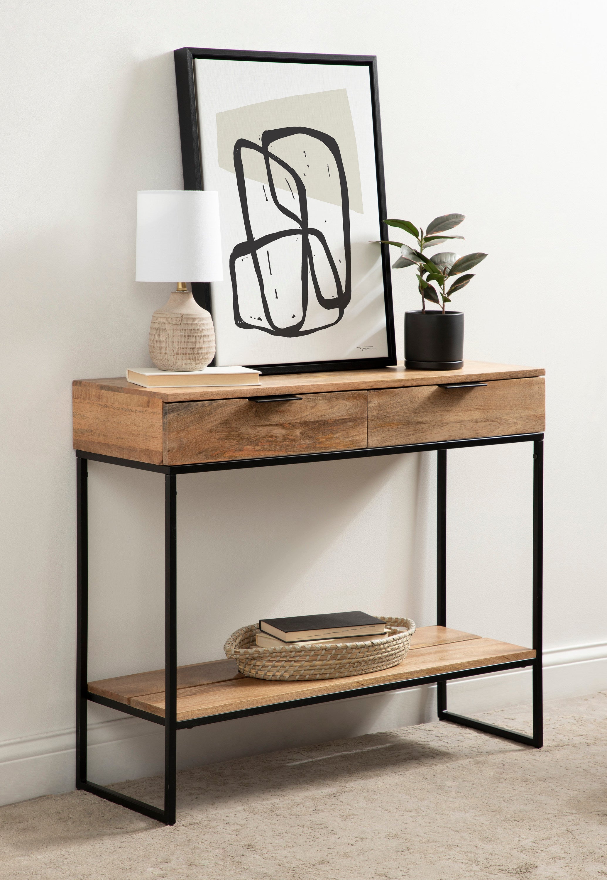 Console Table Natural Black 36x13x31 7