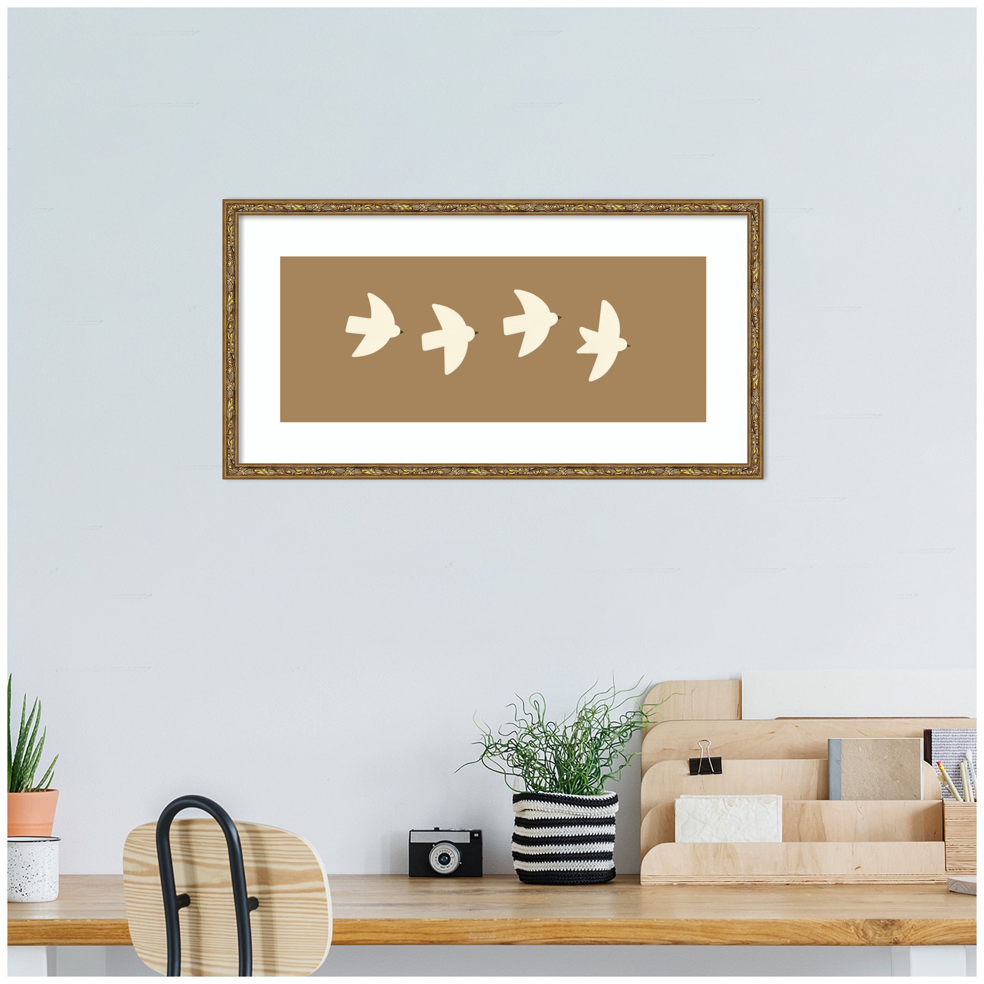 Minimalist Birds Panel 2 Brown by Laura Moss Framed Wall Art Print
