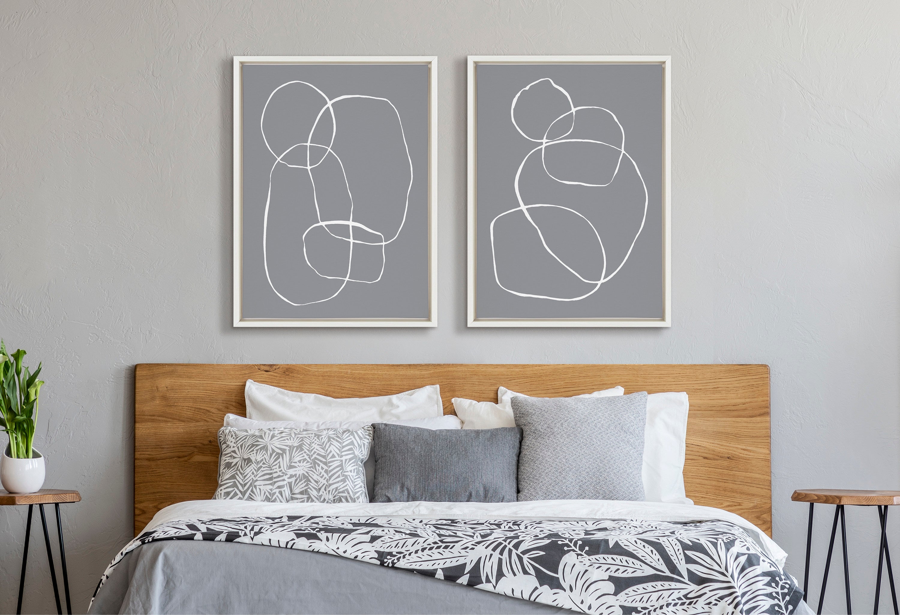 Sylvie Gray Going in Circles Framed Canvas Set by Teju Reval of SnazzyHues