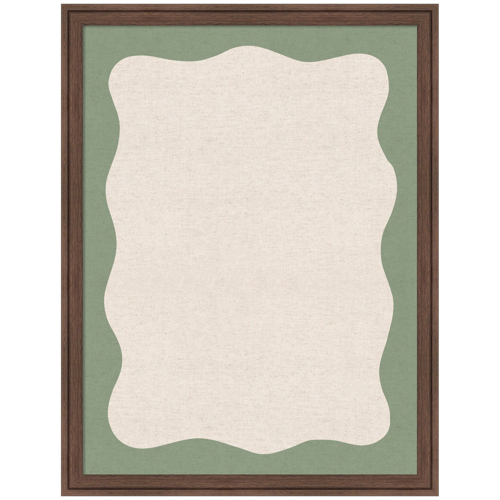 Framed Fabric Pinboard Wavy Neutral Linen and Green Wall Organization
