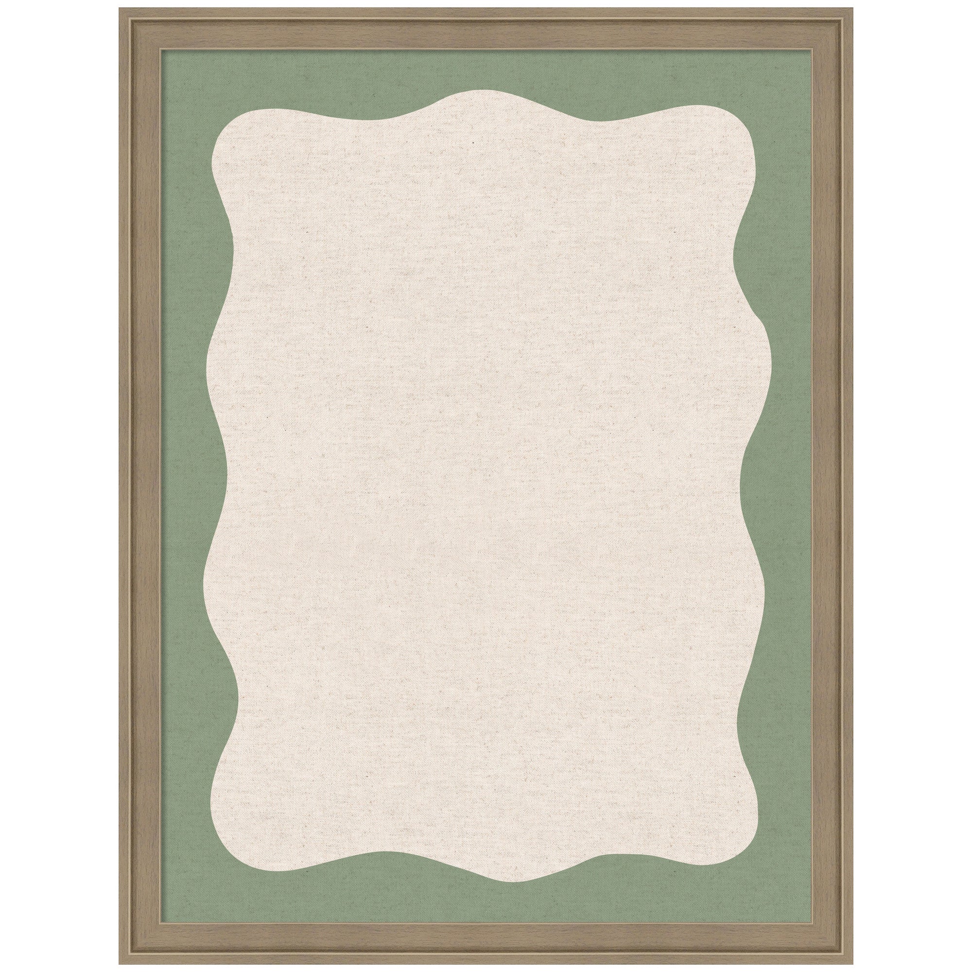 Framed Fabric Pinboard Wavy Neutral Linen and Green Wall Organization