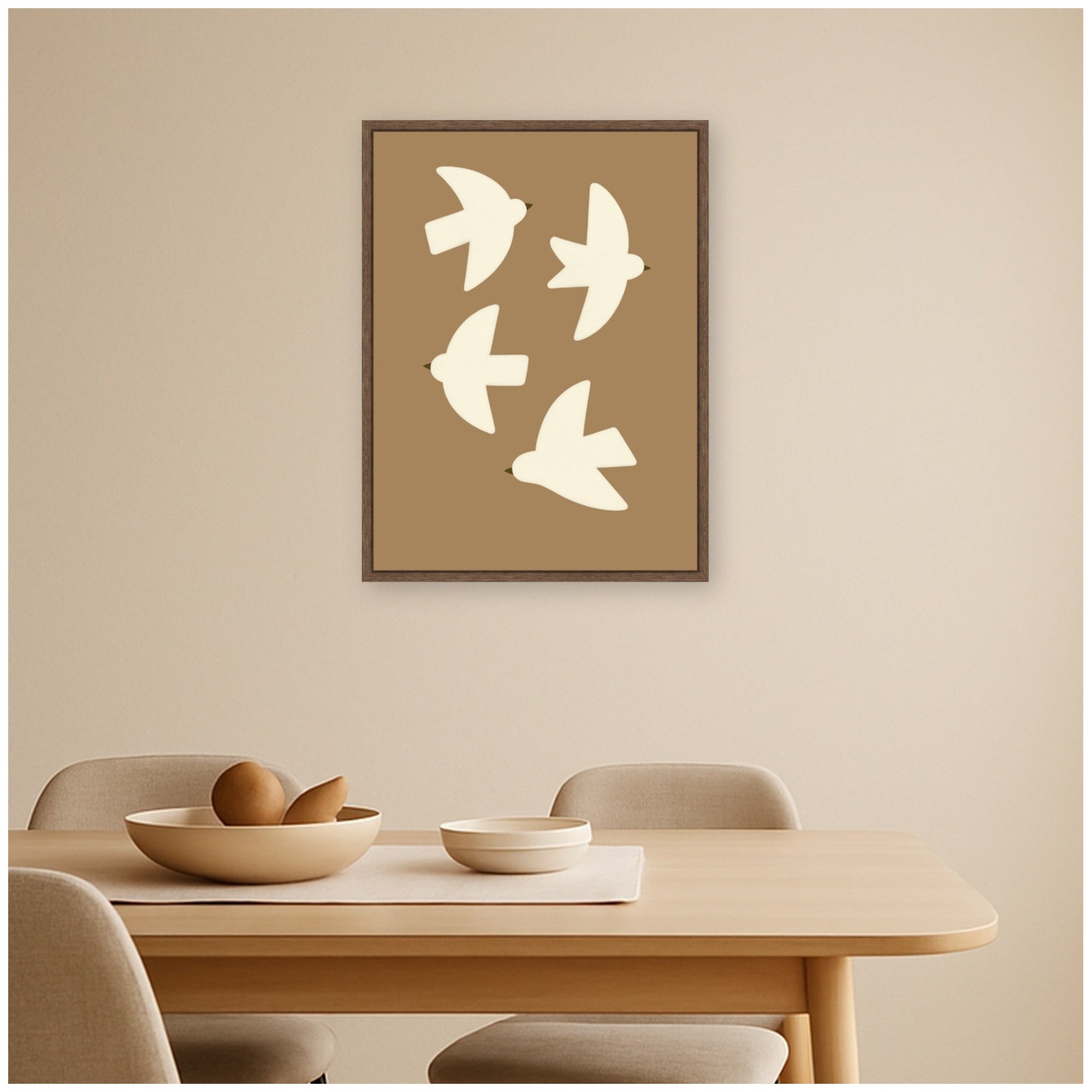 Minimalist Birds Poster 2 Brown by Laura Moss Framed Canvas Wall Art Print