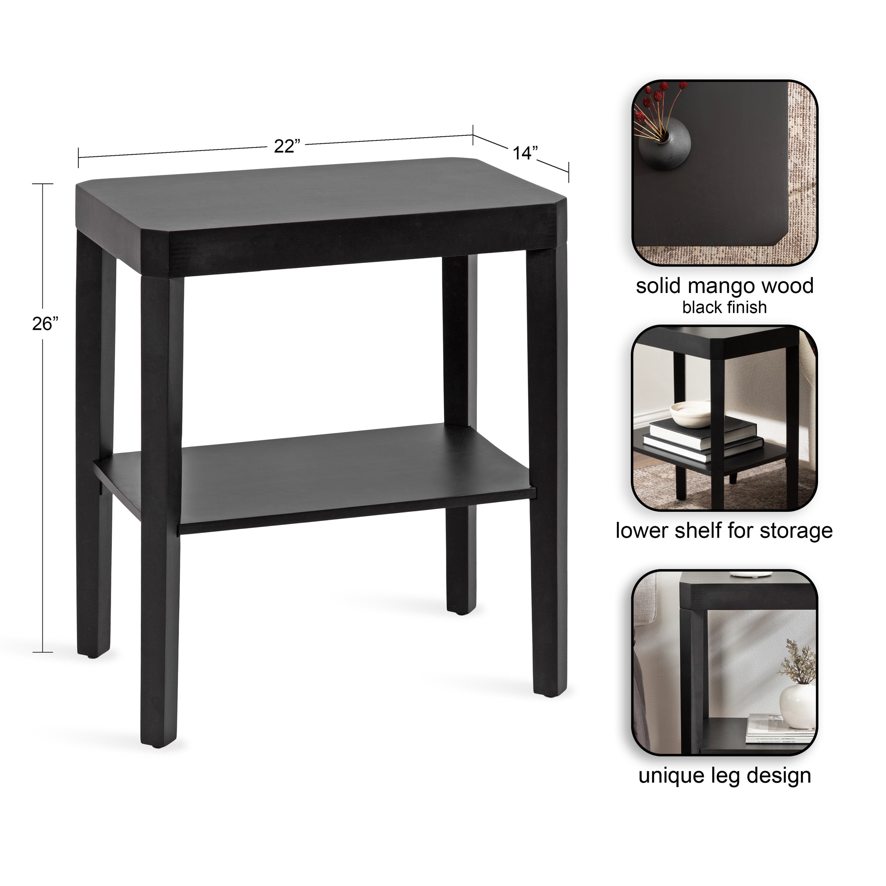 Side Table Black 22x14x26 2