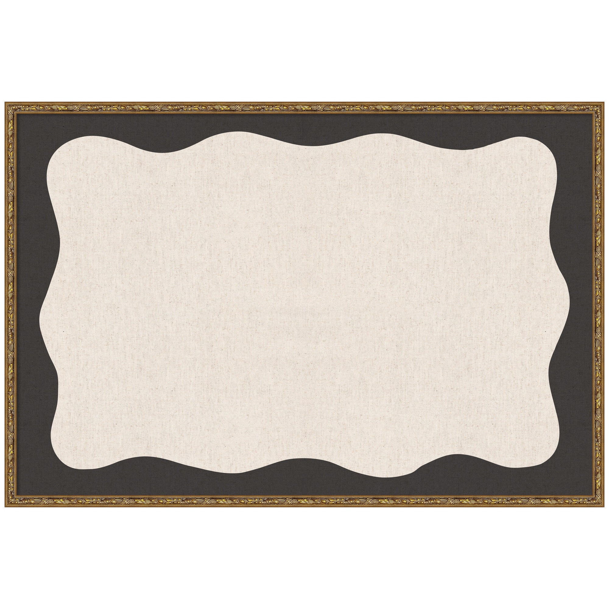Framed Fabric Pinboard Wavy Linen Light and Black Wall Organization