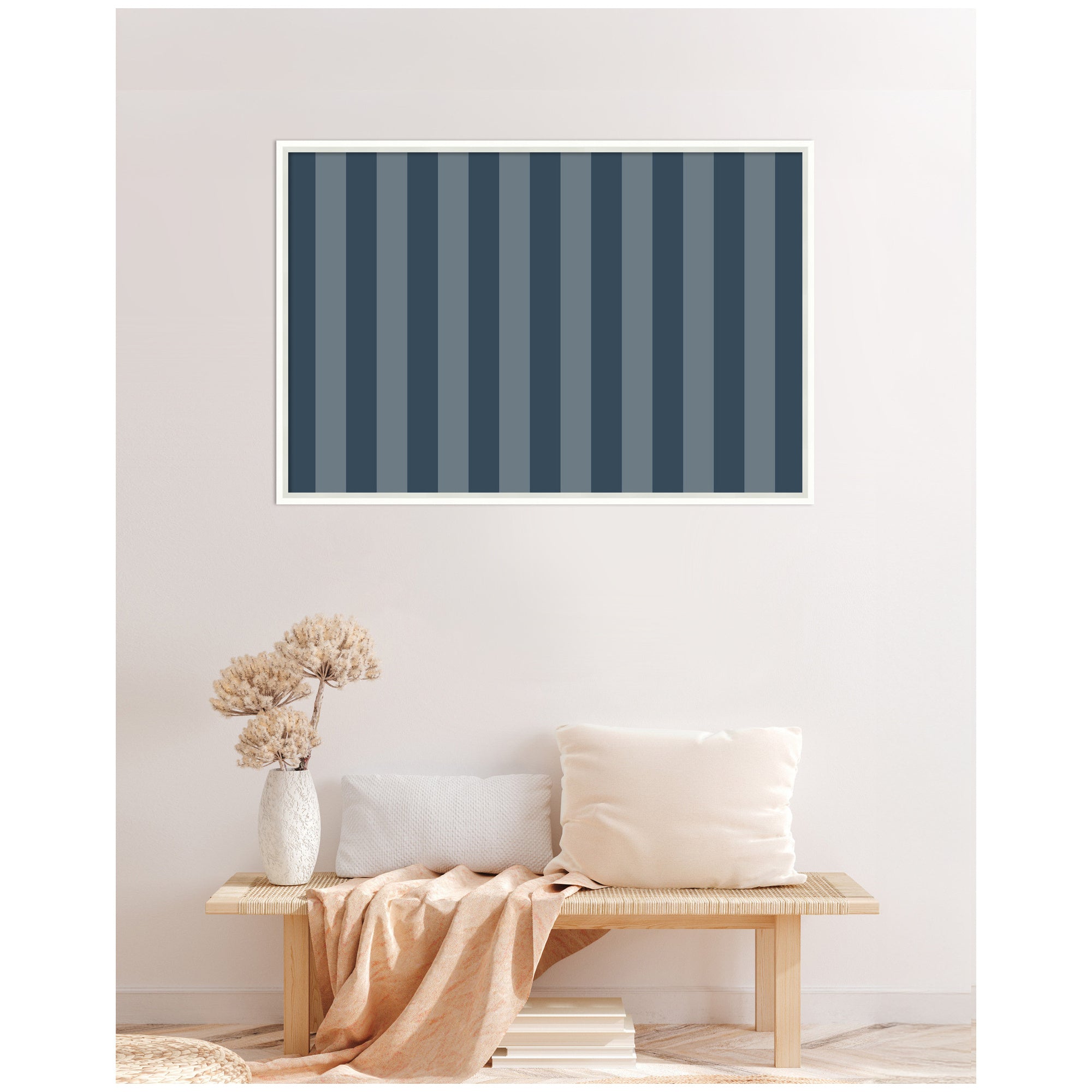 Framed Fabric Pinboard Wide Stripes Blue Wall Organization