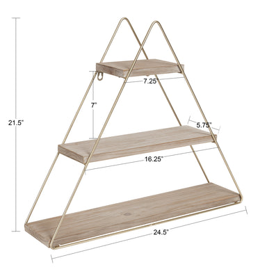 Accent Shelf Rustic Brown Gold 3 Shelves 2