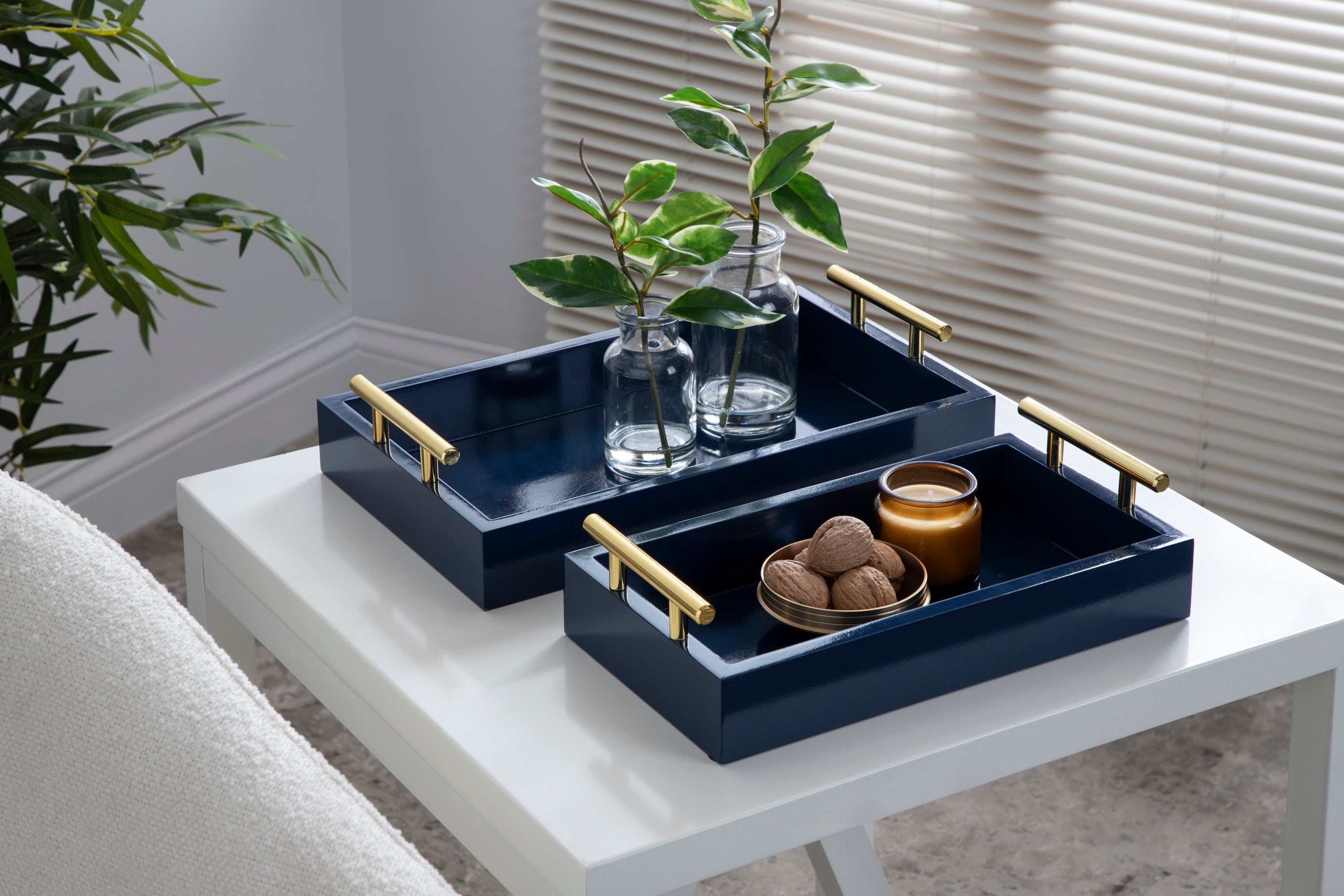 Tray Set Navy Blue Gold 2 Piece 6