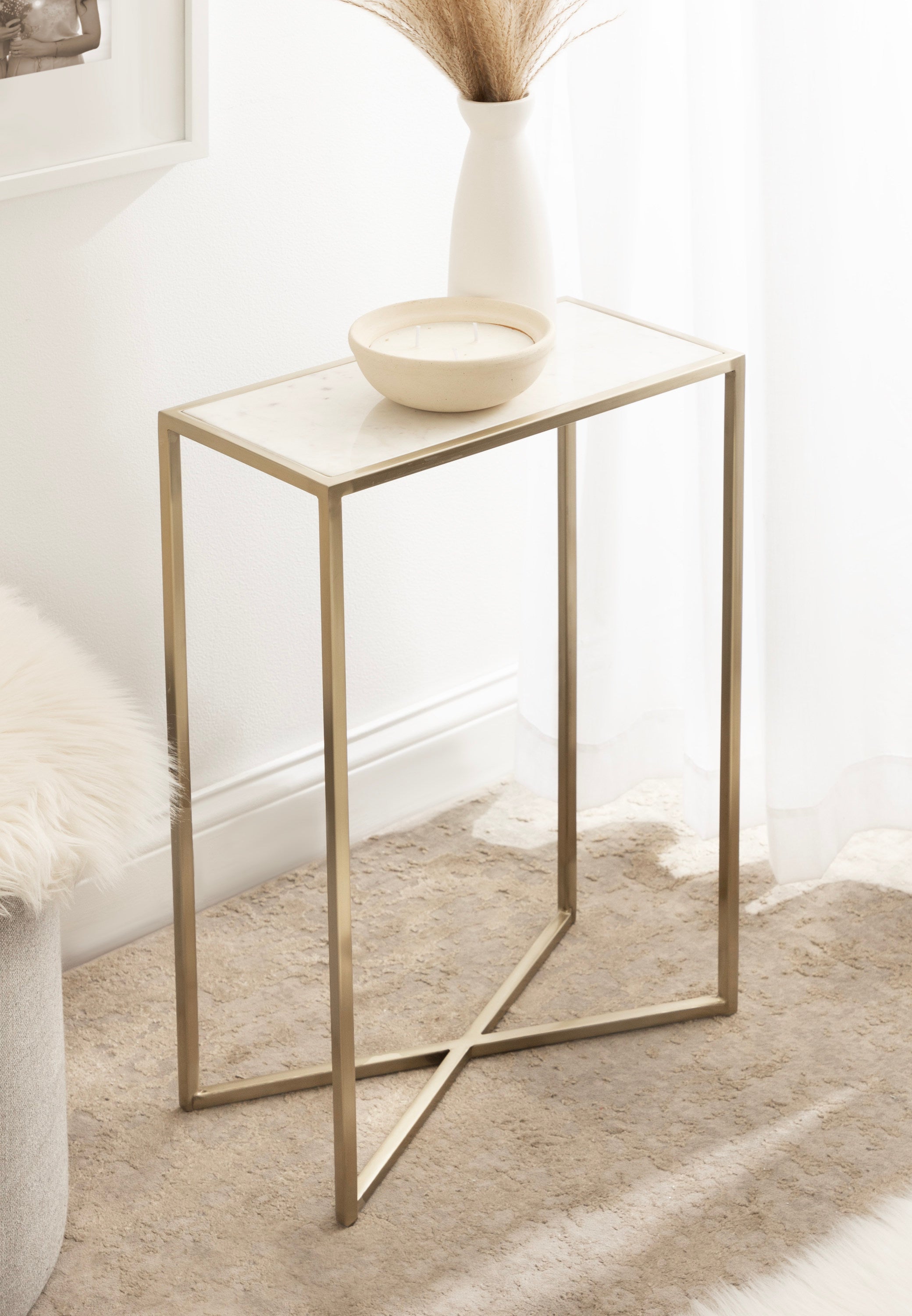 Side Table White Gold 16x8x24 6