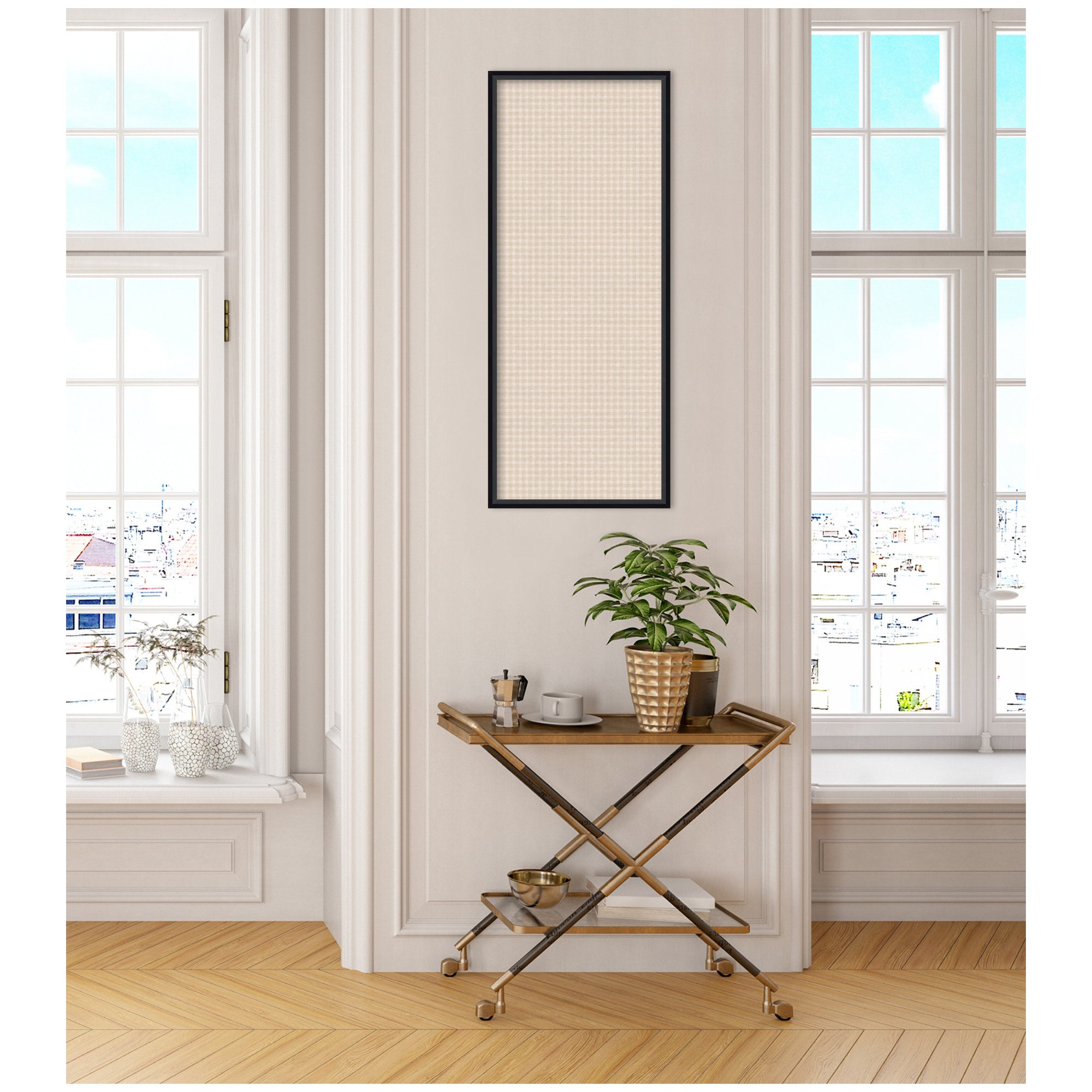 Framed Fabric Pinboard Mini Gingham Neutral Linen Wall Organization