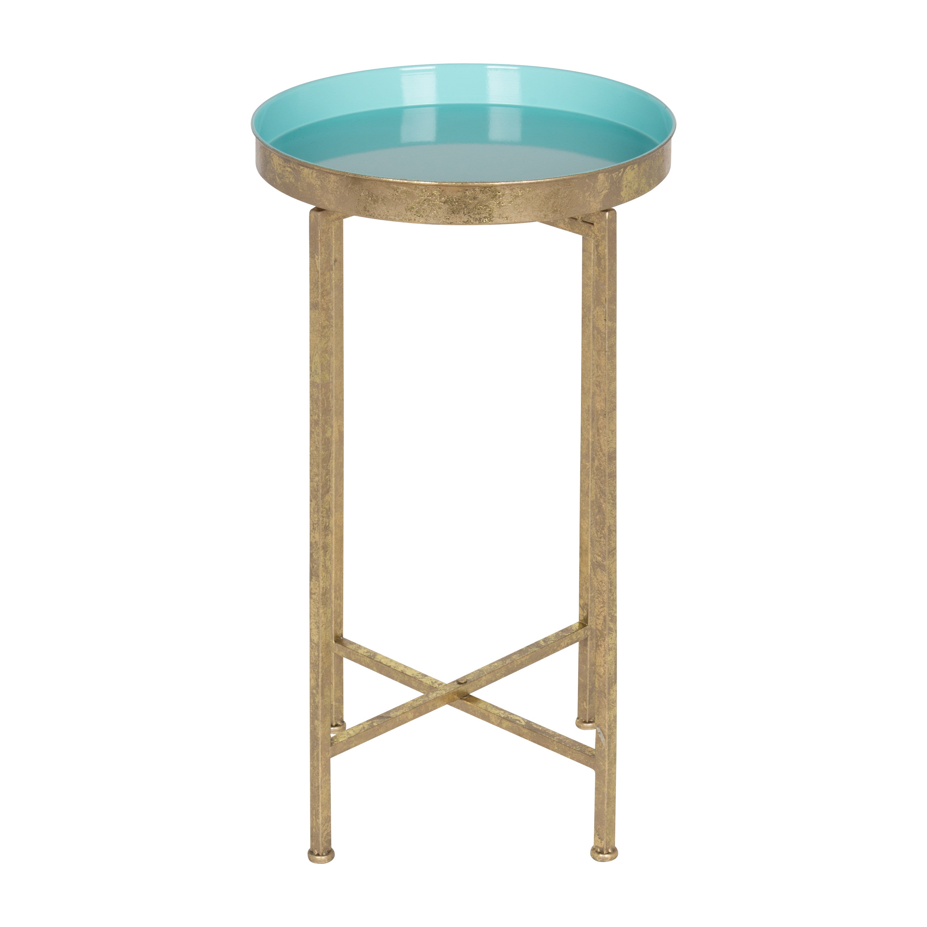 Tea Table Gold Light Teal 14x14x26 2