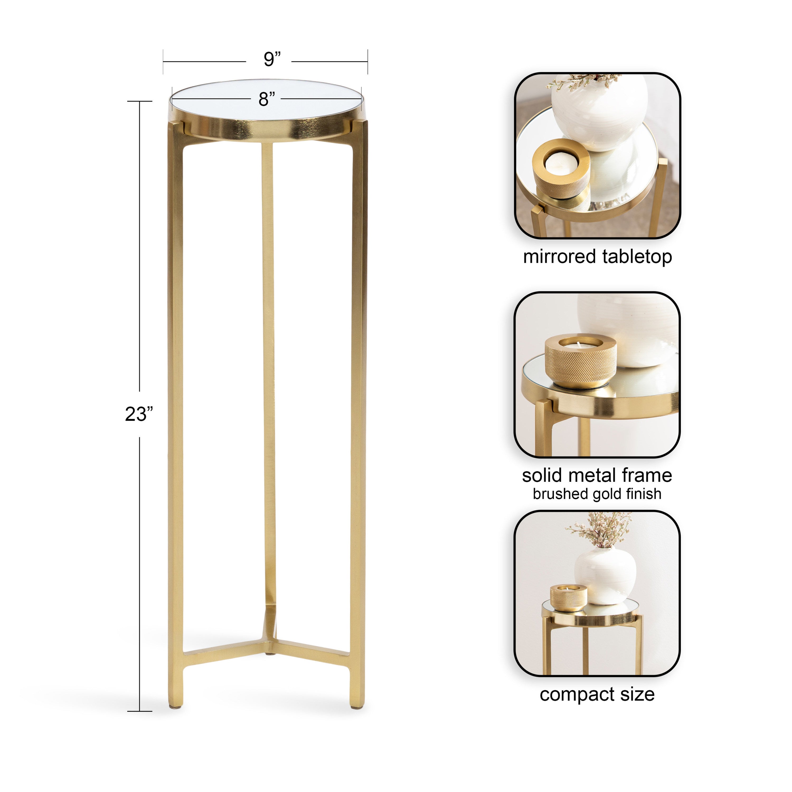 Drink Table Mirror Gold 9x9x23 2