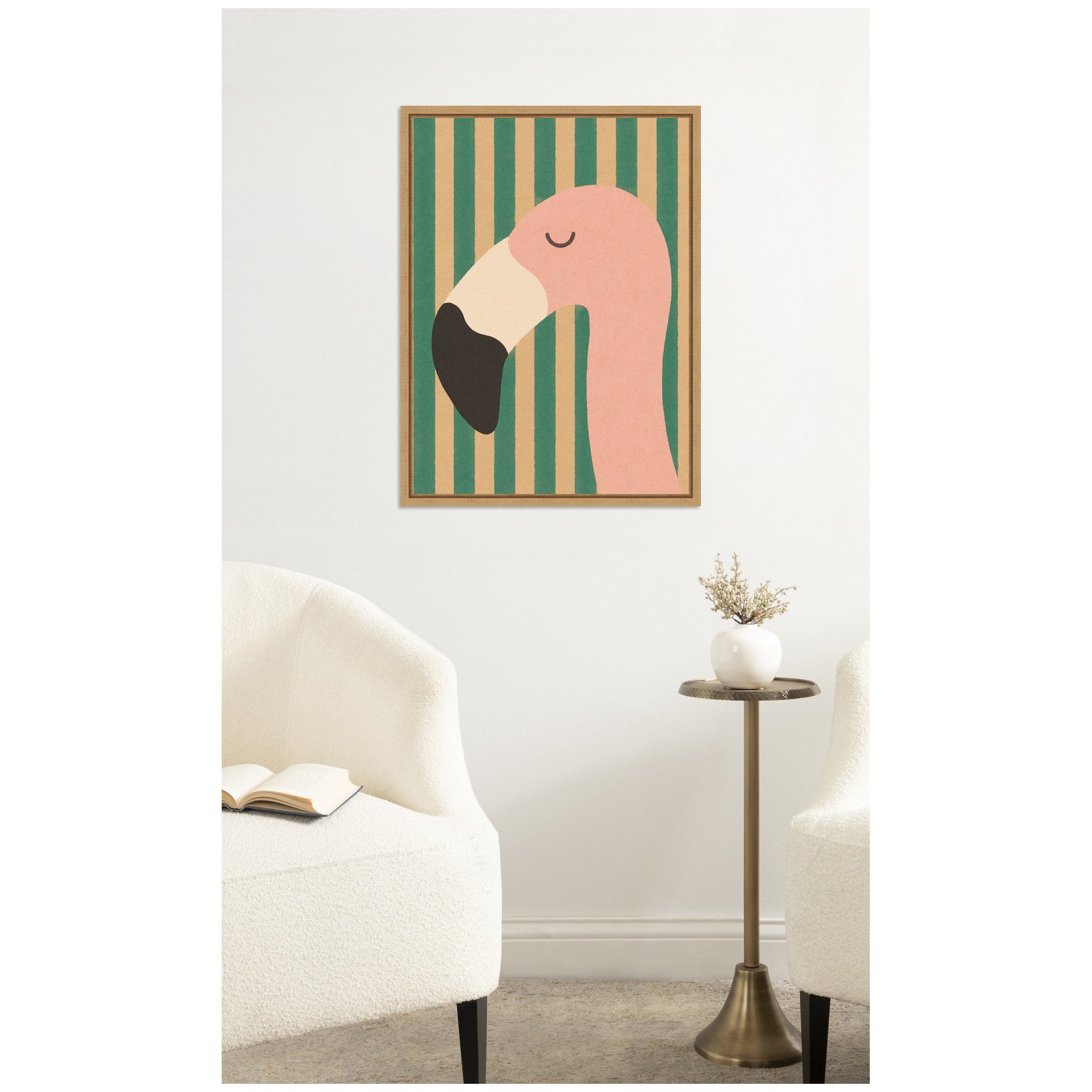 Flamingo Minimalist Pink Stripes by Laura Moss Framed Canvas Wall Art Print