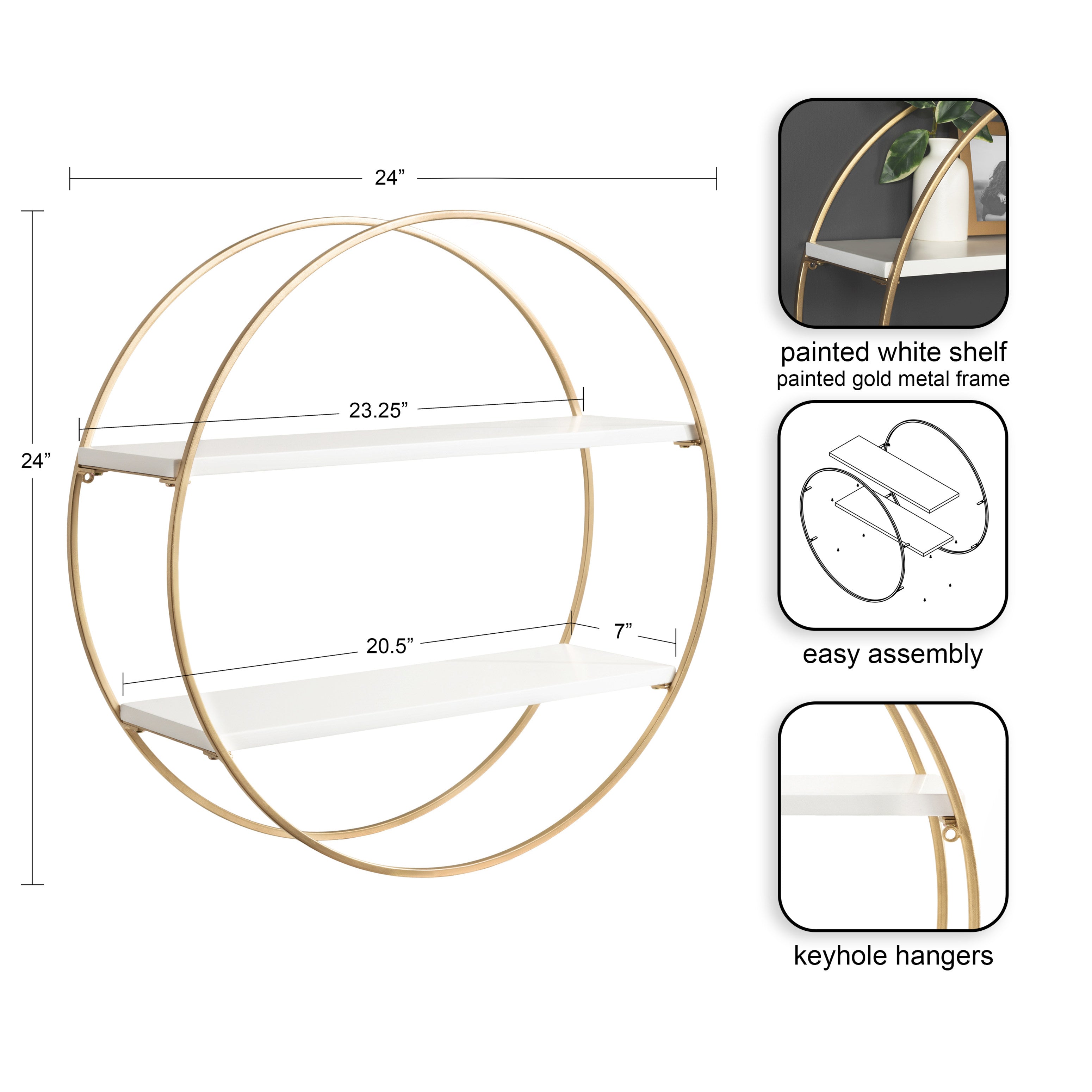 Sequoia Wood and Metal Round Wall Shelf