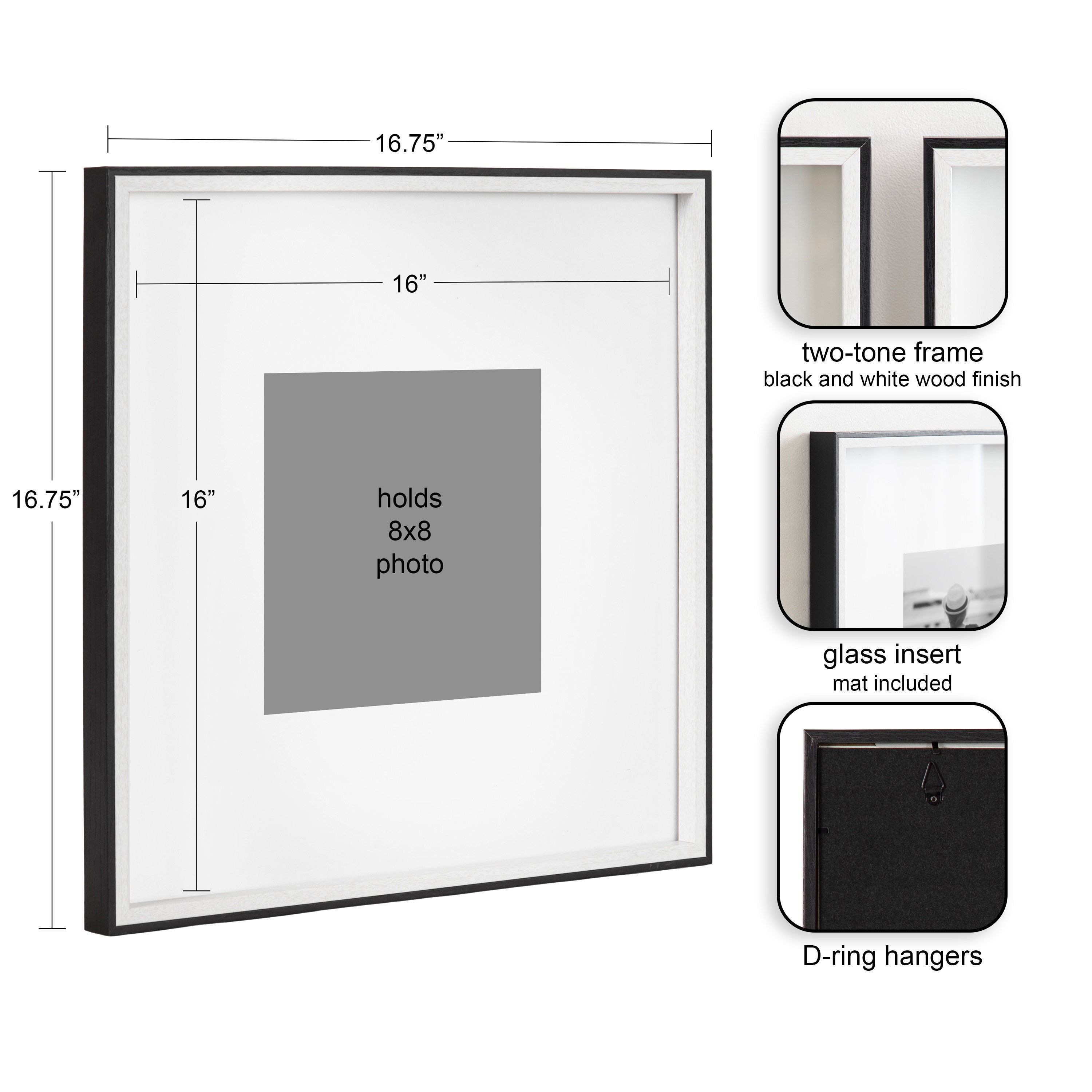 Wall Frame 16x16 matted to 8x8 Black White 2