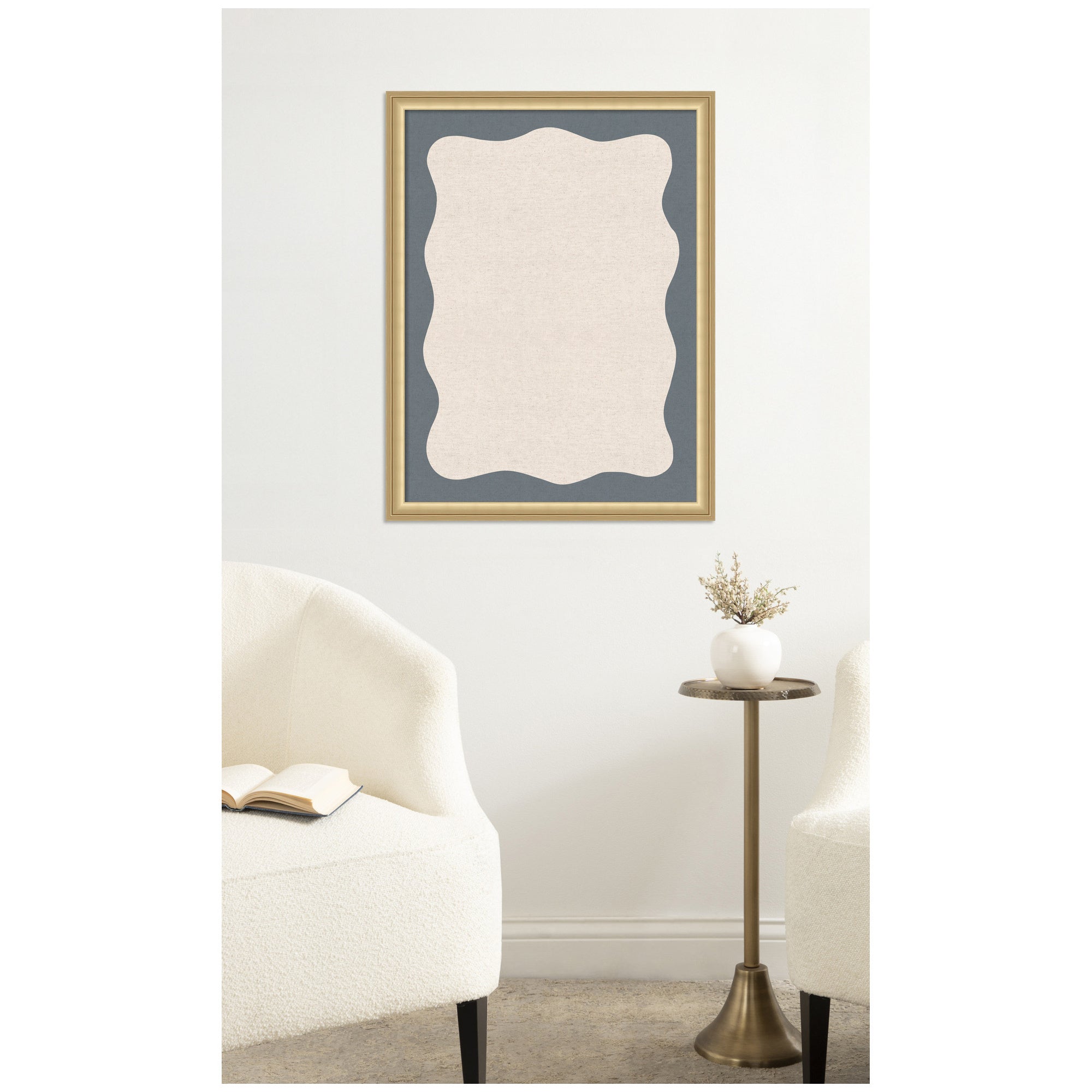 Framed Fabric Pinboard Wavy Linen and Smokey Blue Wall Organization