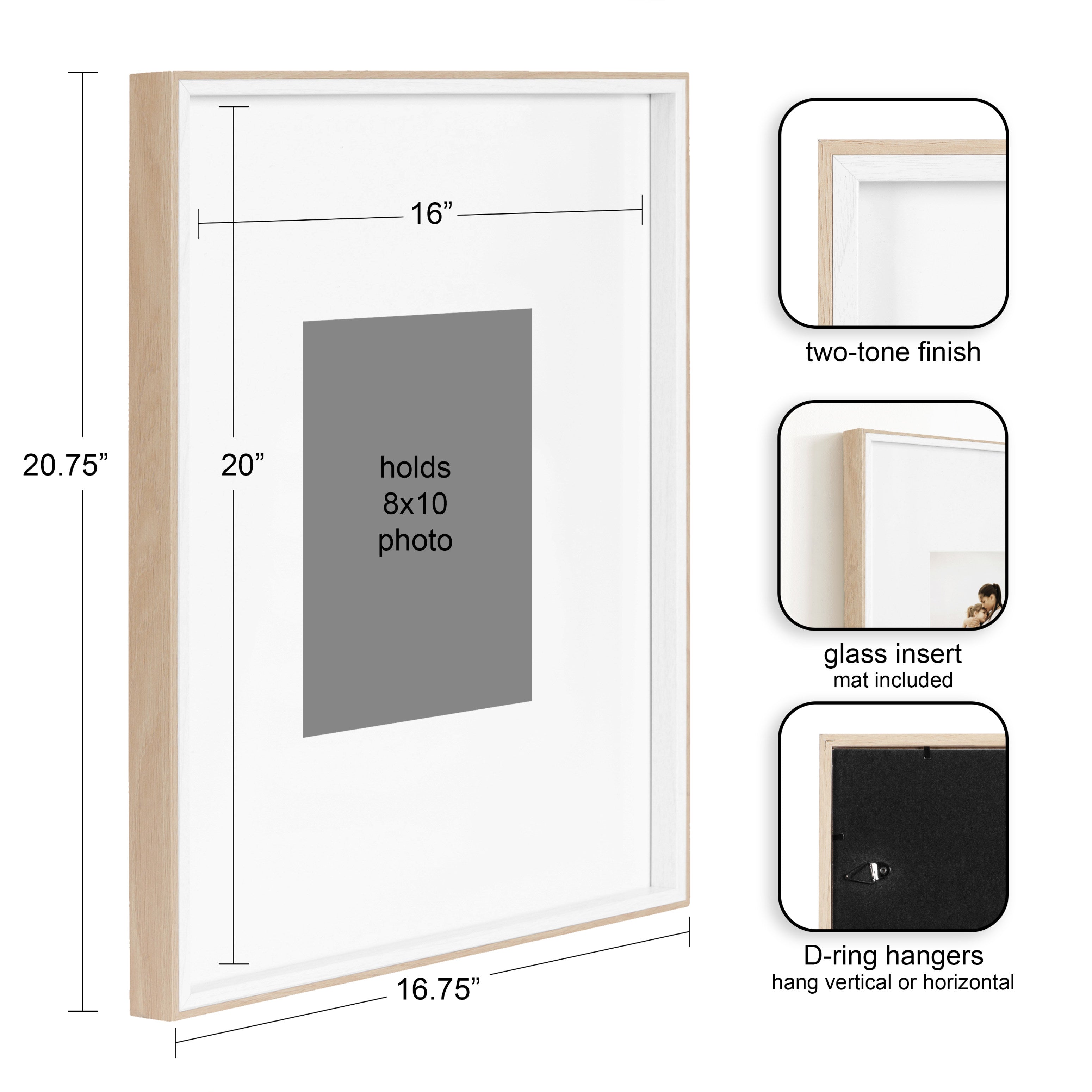 Wall Frame 16x20 matted to 8x10 White Natural 2